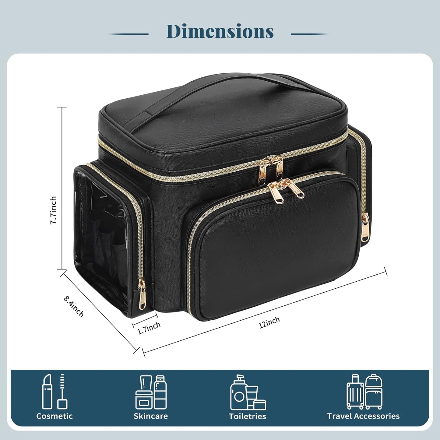 Bagmoly Large Makeup Bag, Travel Makeup Cosmetic Bag for Girls, Black