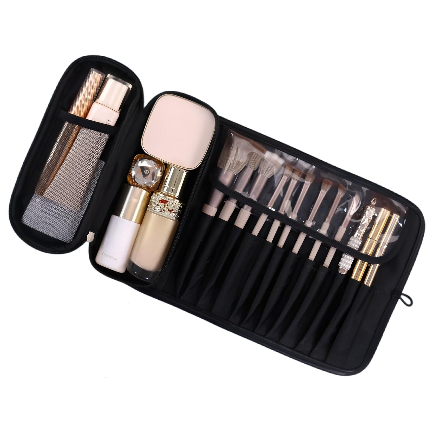 Luxury Leather Makeup Brush Case, Professional Cosmetic Organizer Roll Bag, Travel Storage for Home and Work (brown)