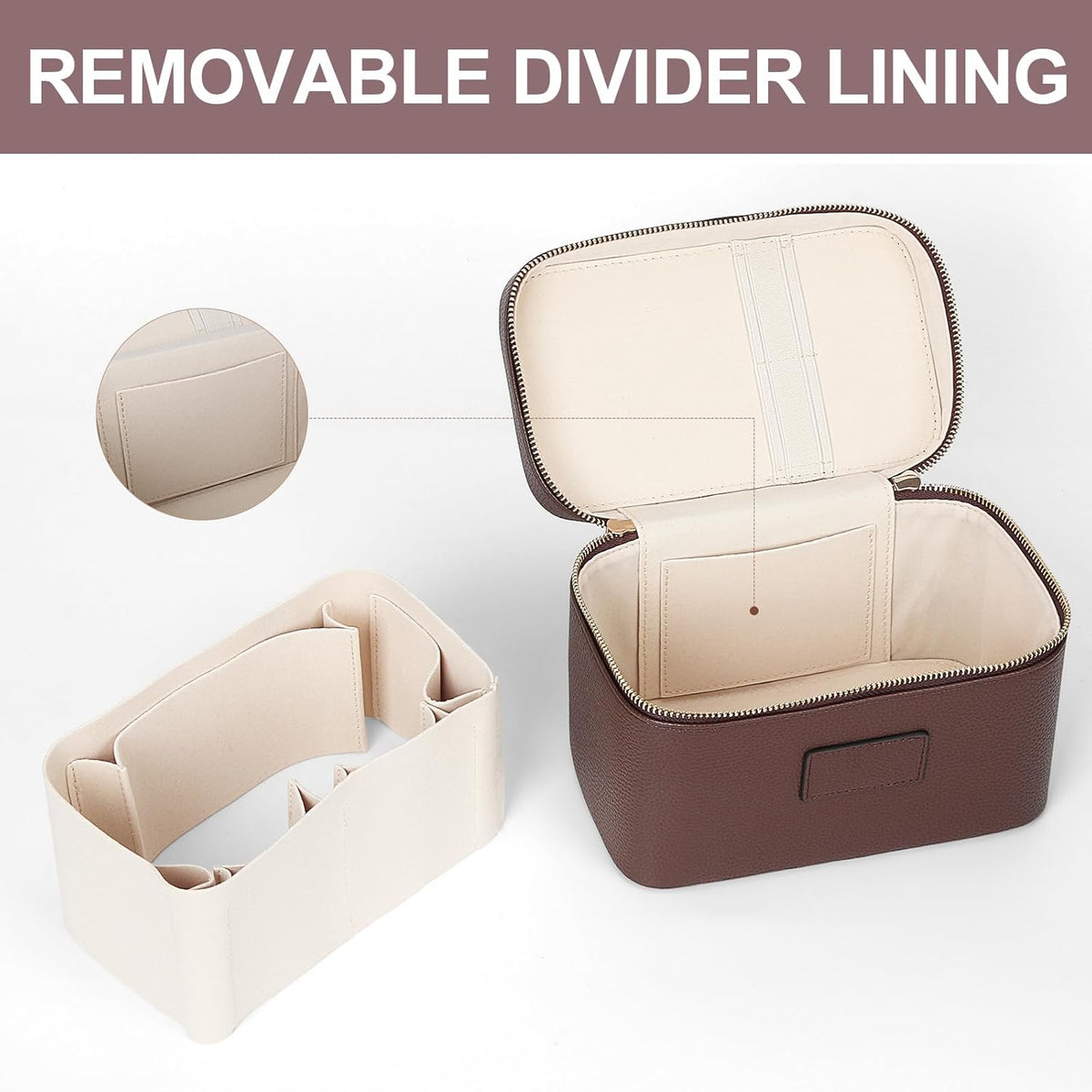 HiTotes Makeup Bag Vanity Case for Women Leather Cosmetic Bag Travel Toiletry Bags Portable Makeup Organizer Case