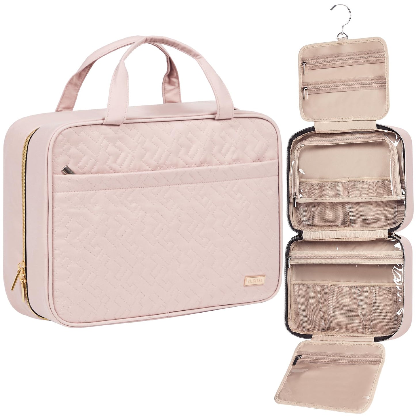 NISHEL Travel Toiletry Bag for women, Portable Hanging makeup Organizer