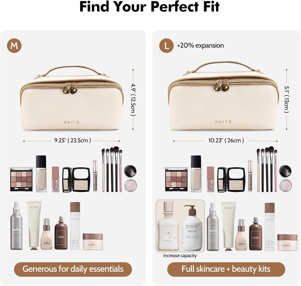 Prite Makeup Bag Travel Toiletry Bag Open Flat Cosmetic Organizer for Women