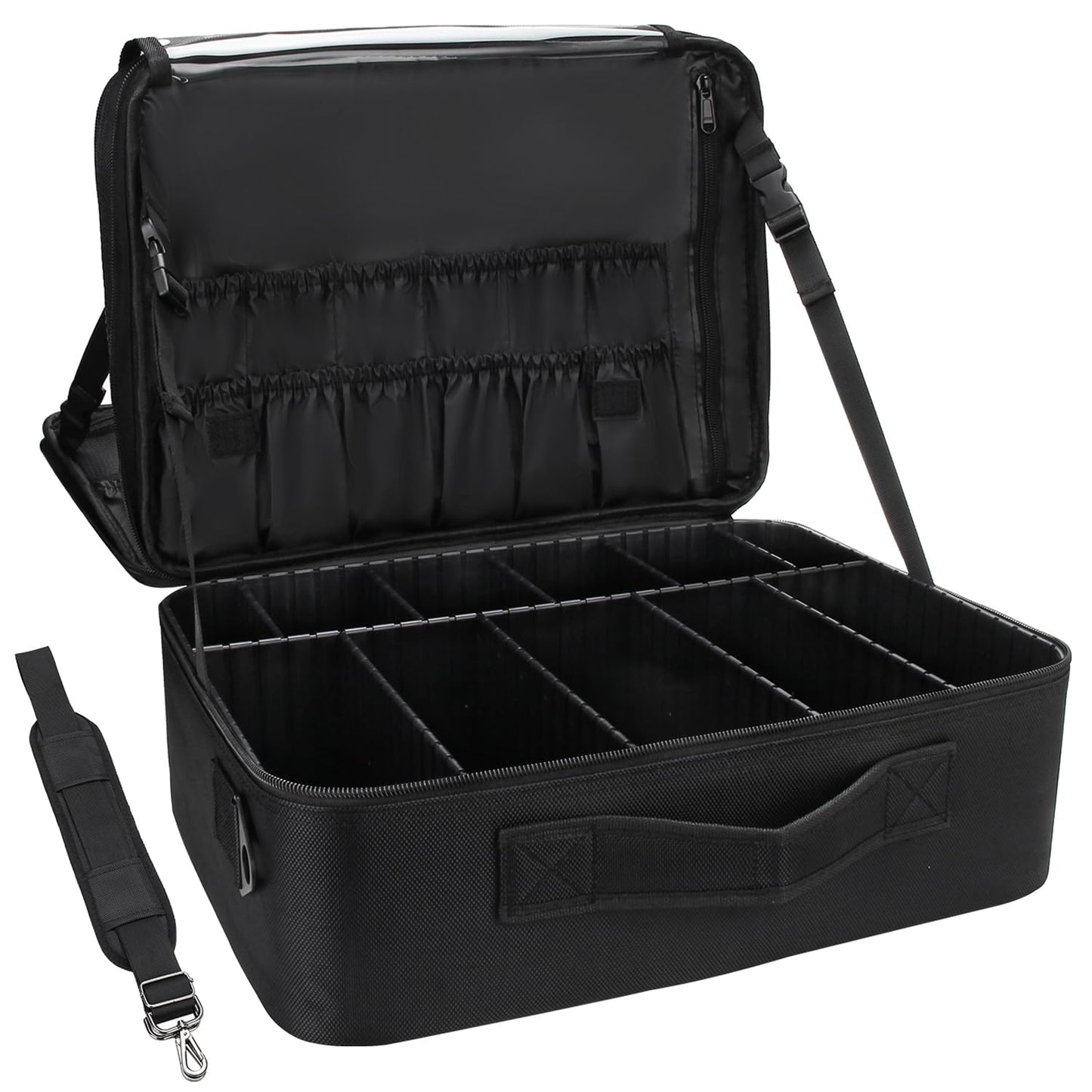Relavel Makeup Bag Travel Train Case Cosmetic Organizer with Divider, Black
