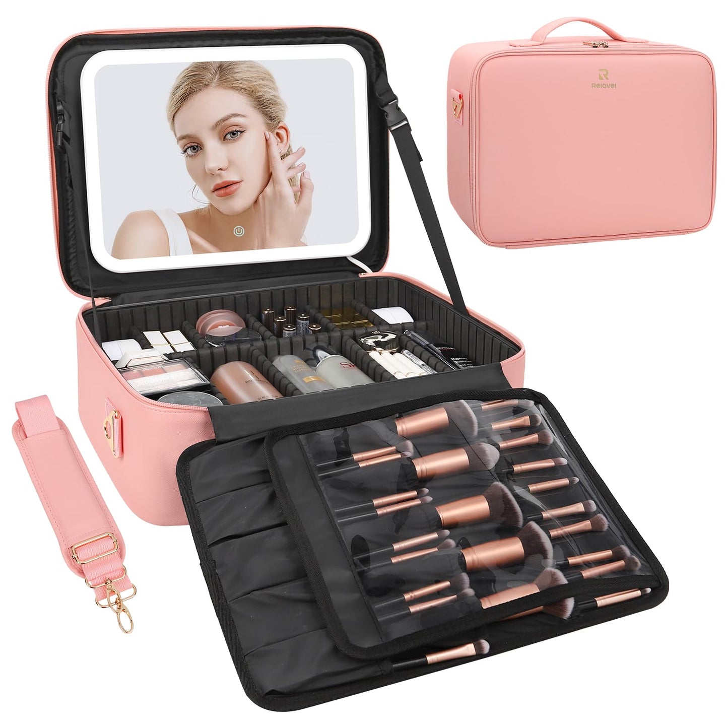 Chomeiu Makeup Bag with LED Mirror, Cosmetic Travel Bag for Women, Black