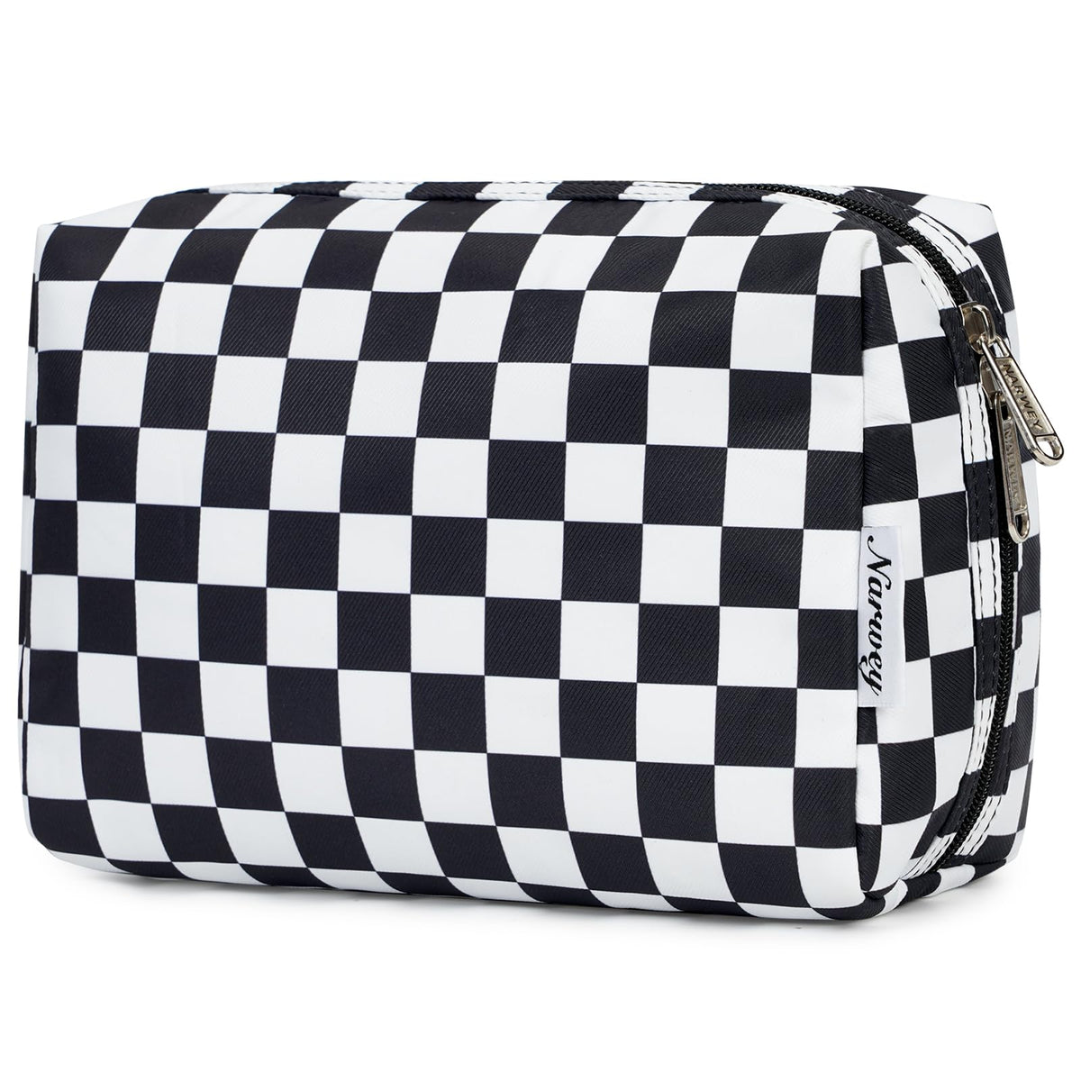 Narwey Checkered Makeup Bag Travel Cosmetic Bag Organizer Toiletry Bag Make Up Bags with Compartments for Women Girls (Large, Light Checkerboard)