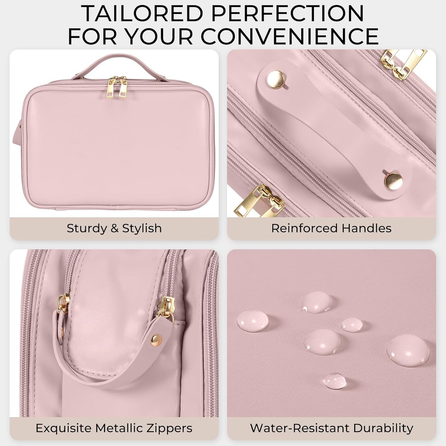HauteHues Travel Makeup Bag Women's Large Capacity Cosmetic Organize Pink