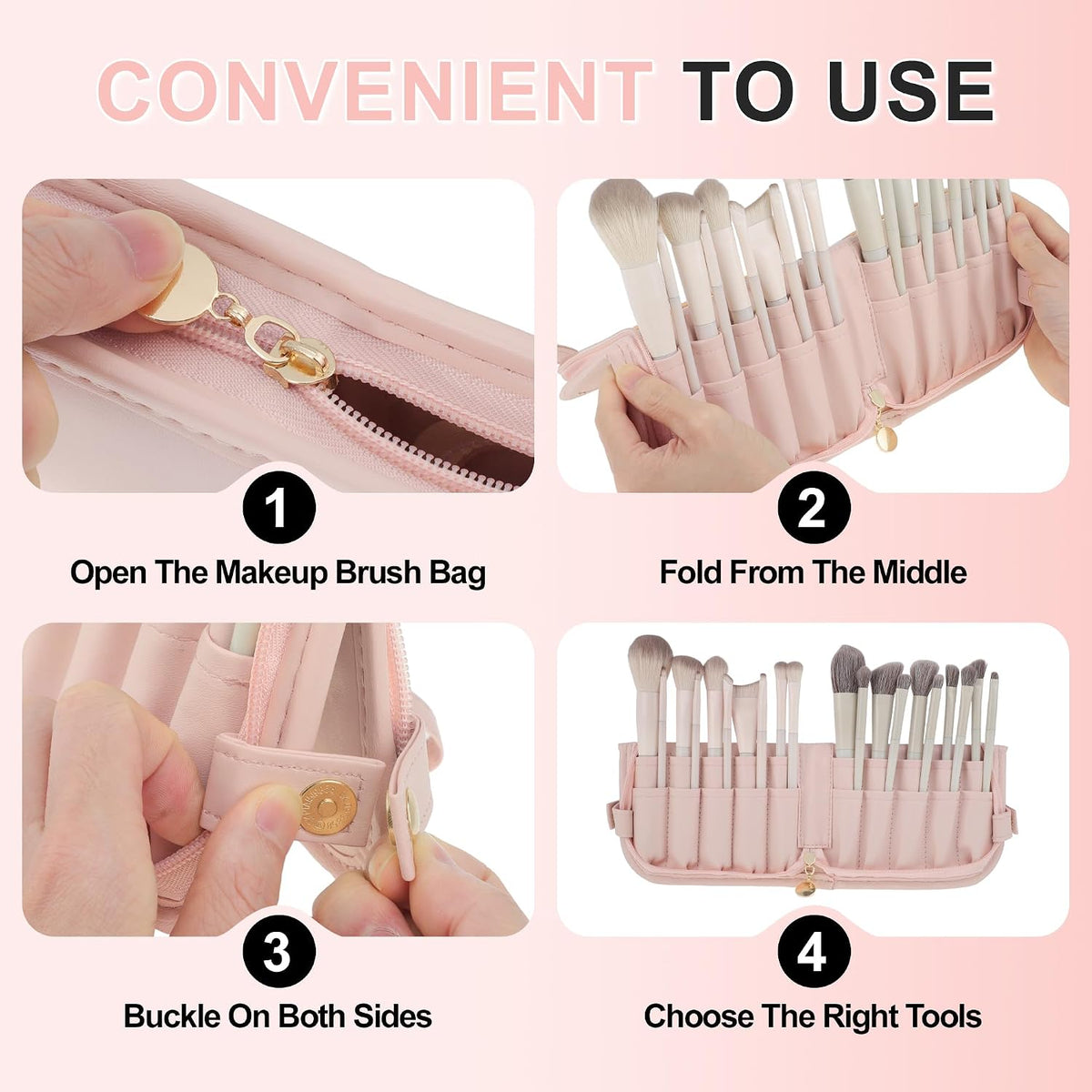 Travel Makeup Brush Case, Stand-Up Portable Makeup Brush Holder Pink