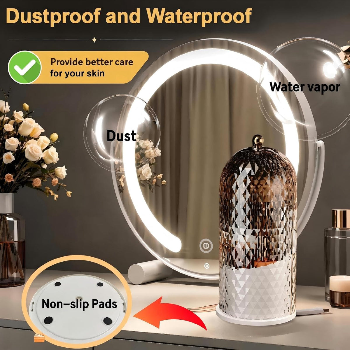 Makeup Brush Holder with Lid,360 Rotating Makeup Organizer