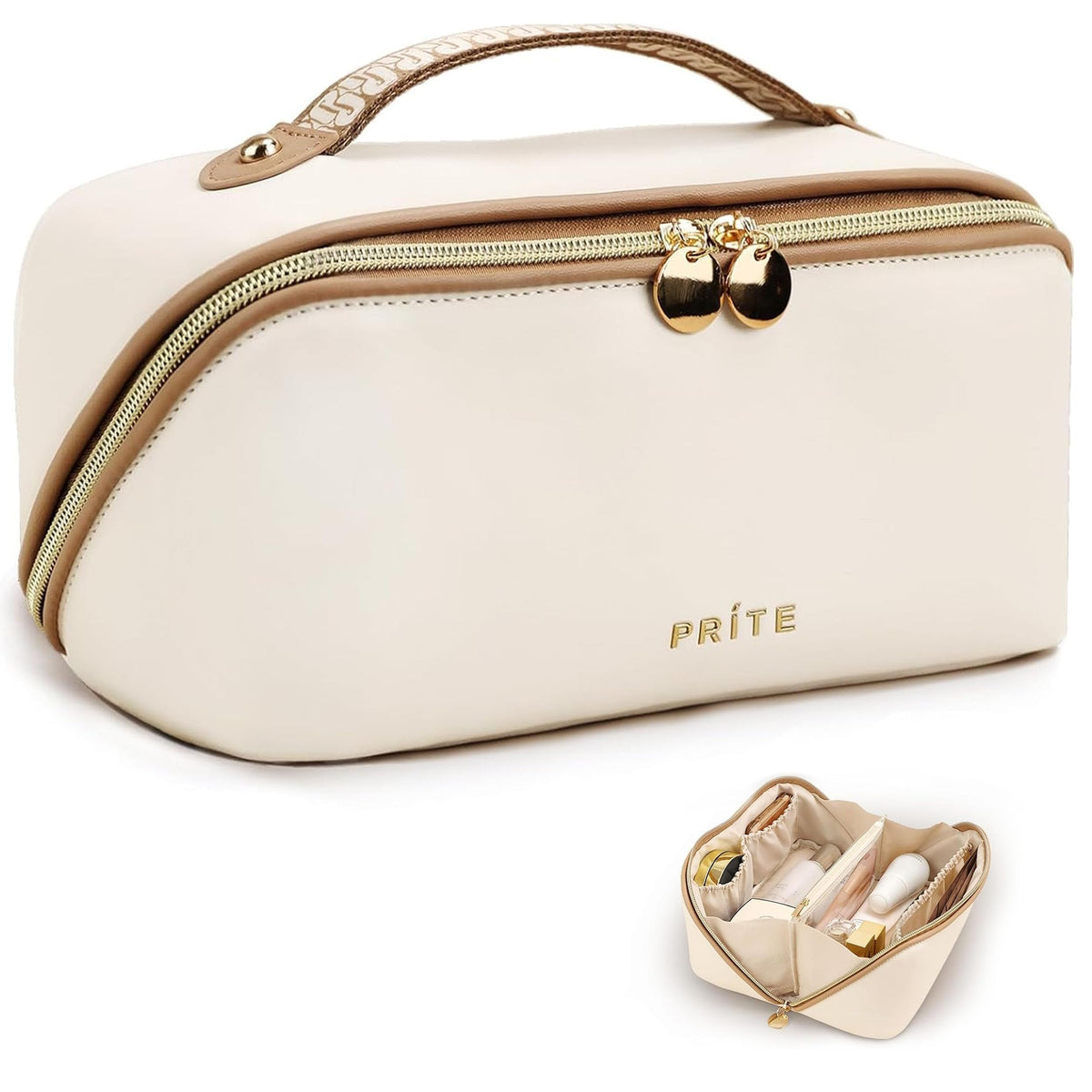 Prite Makeup Bag Travel Toiletry Bag Open Flat Cosmetic Organizer for Women