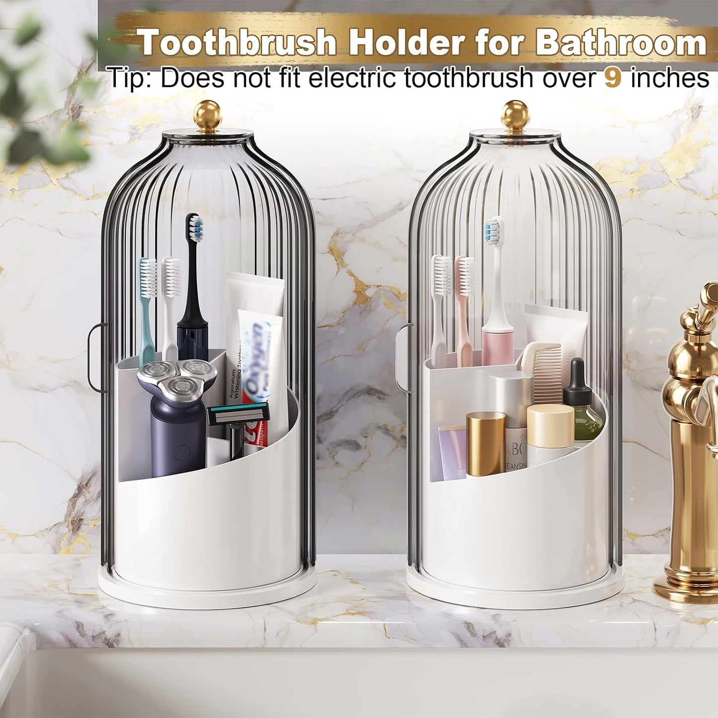 Covered Makeup Brush Holder with Sliding Lid,360° Rotating Makeup Organizer