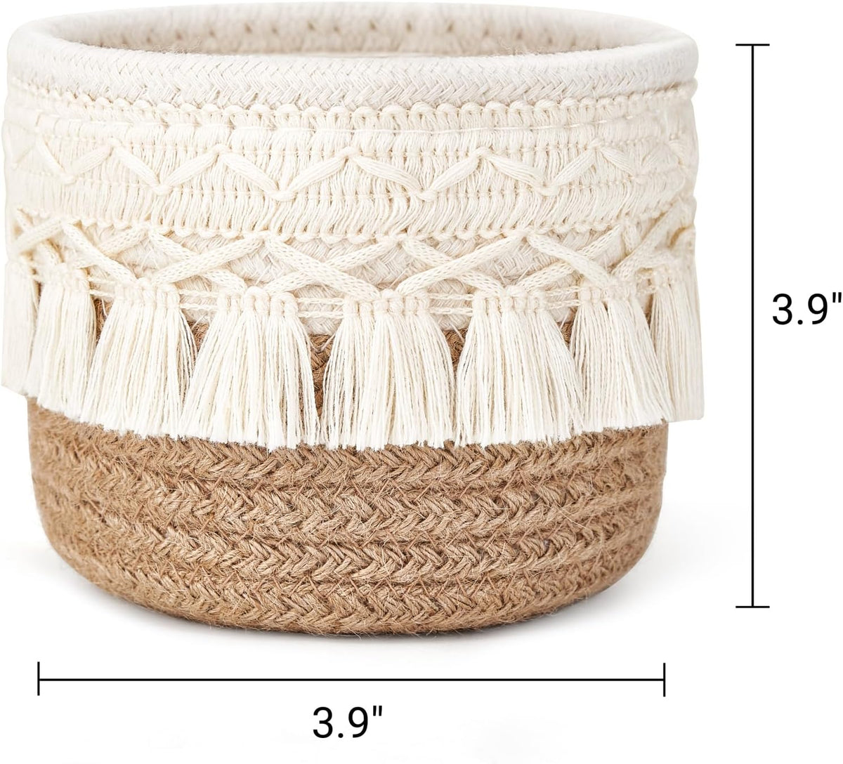 Mkono Macrame Makeup Brush Holder, Boho Mini Storage Basket Set of 2