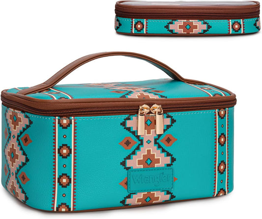 Wrangler Travel Makeup Bag 2pcs Set Cosmetic Bag with Makeup Brush Holder