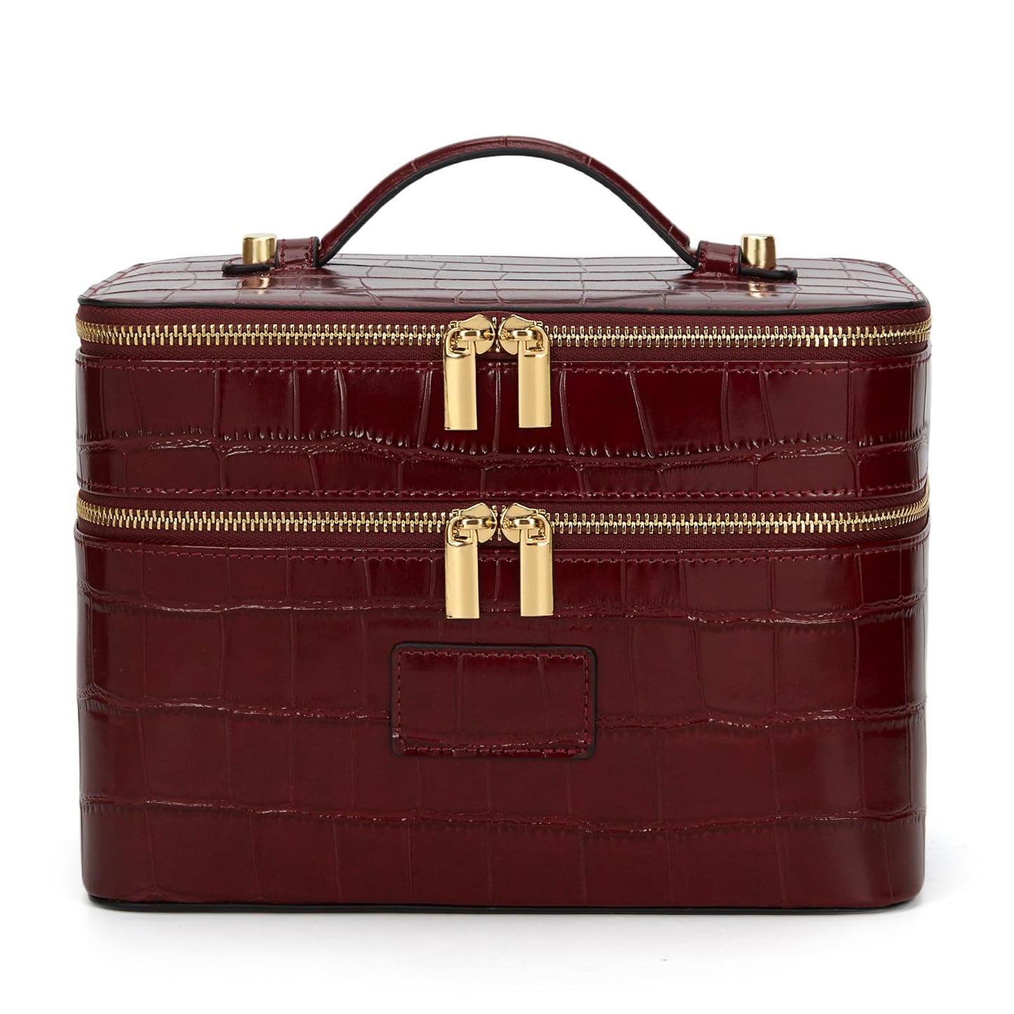 HiTotes Large Makeup Bag Duo Vanity Case for Women Leather Makeup Case Travel Toiletry Bag Portable Double Layer Cosmetic Bag