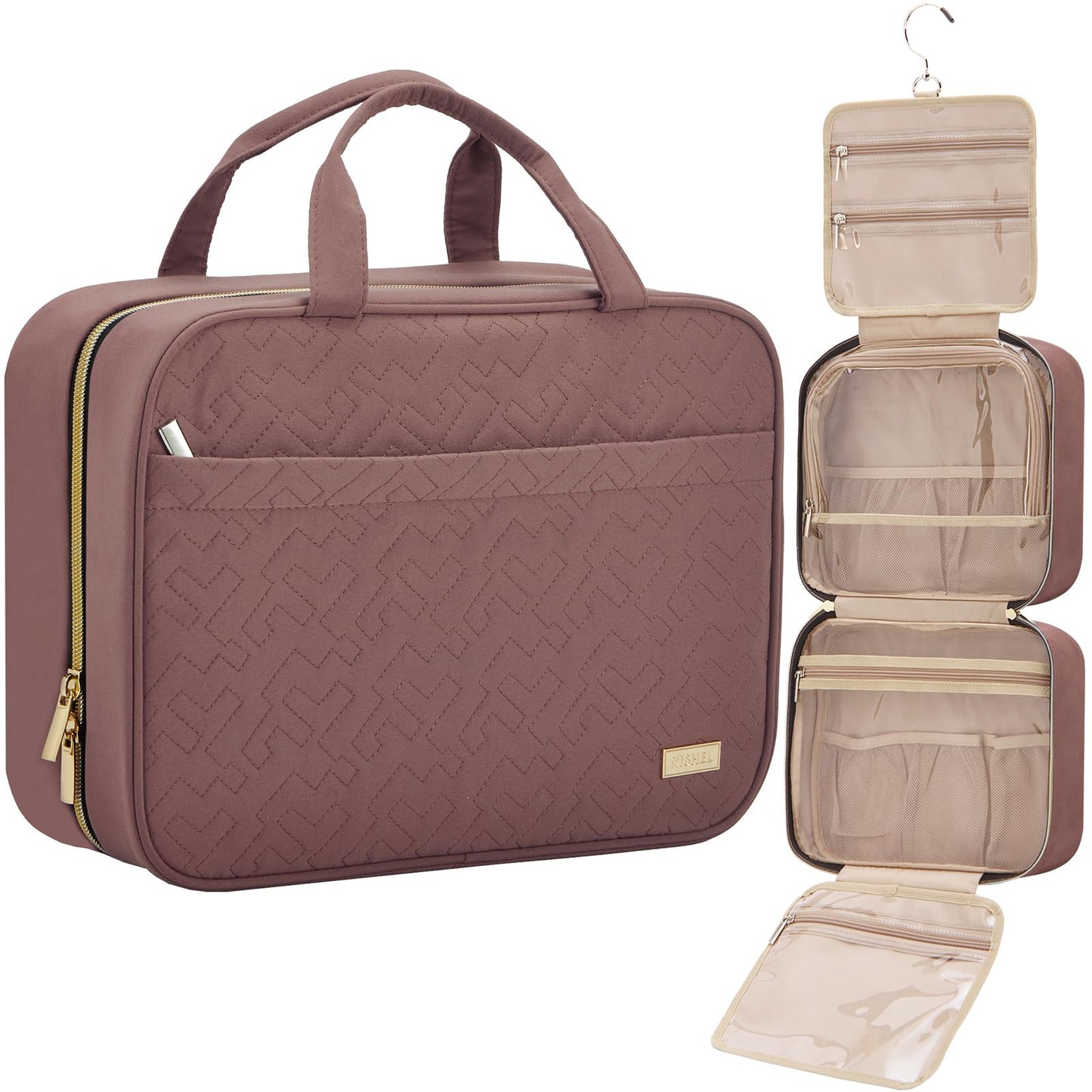 NISHEL Travel Toiletry Bag for women, Portable Hanging makeup Organizer