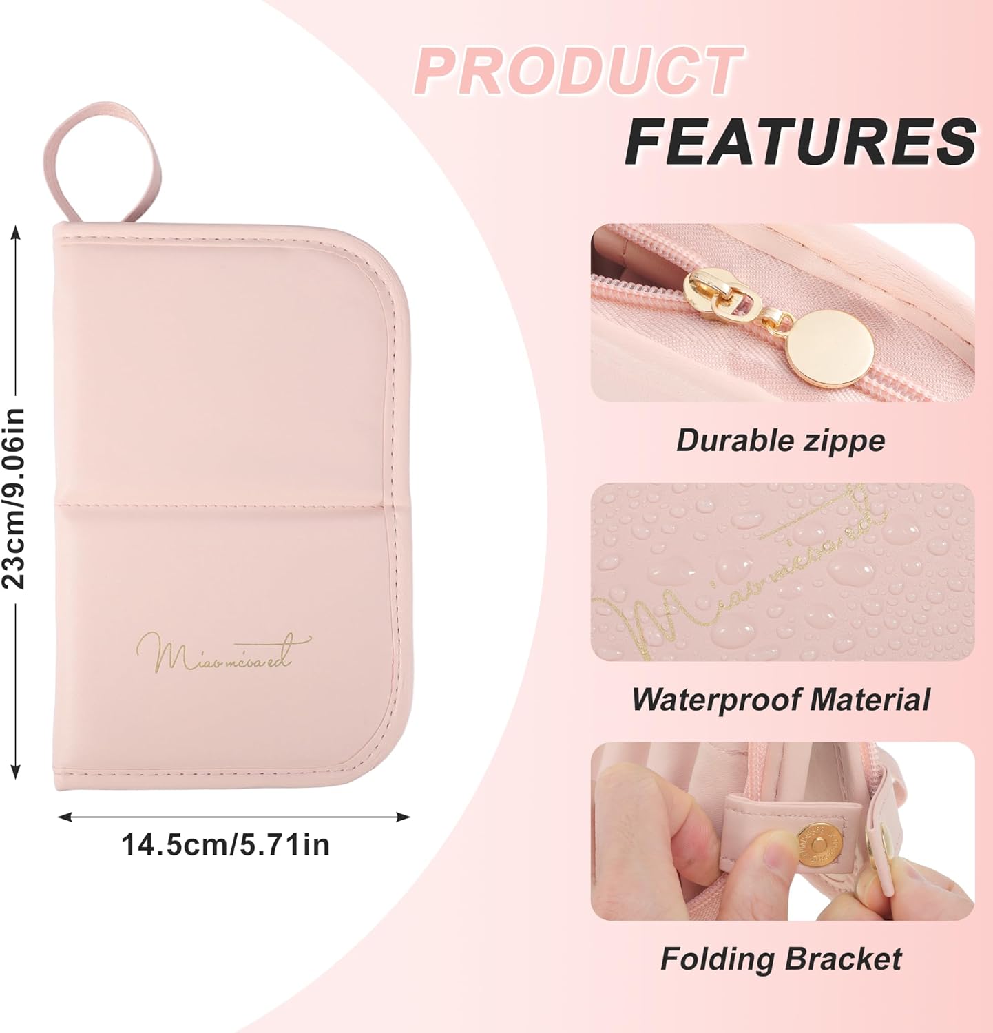 Travel Makeup Brush Case, Stand-Up Portable Makeup Brush Holder Pink