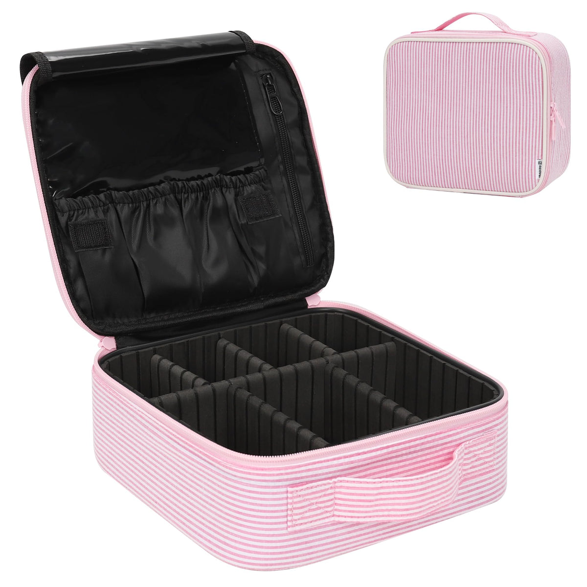 Relavel Travel Makeup Train Case Makeup Cosmetic Case Organizer Portable Artist Storage Bag with Adjustable Dividers for Cosmetics Makeup Brushes Toiletry Jewelry Digital Accessories Black
