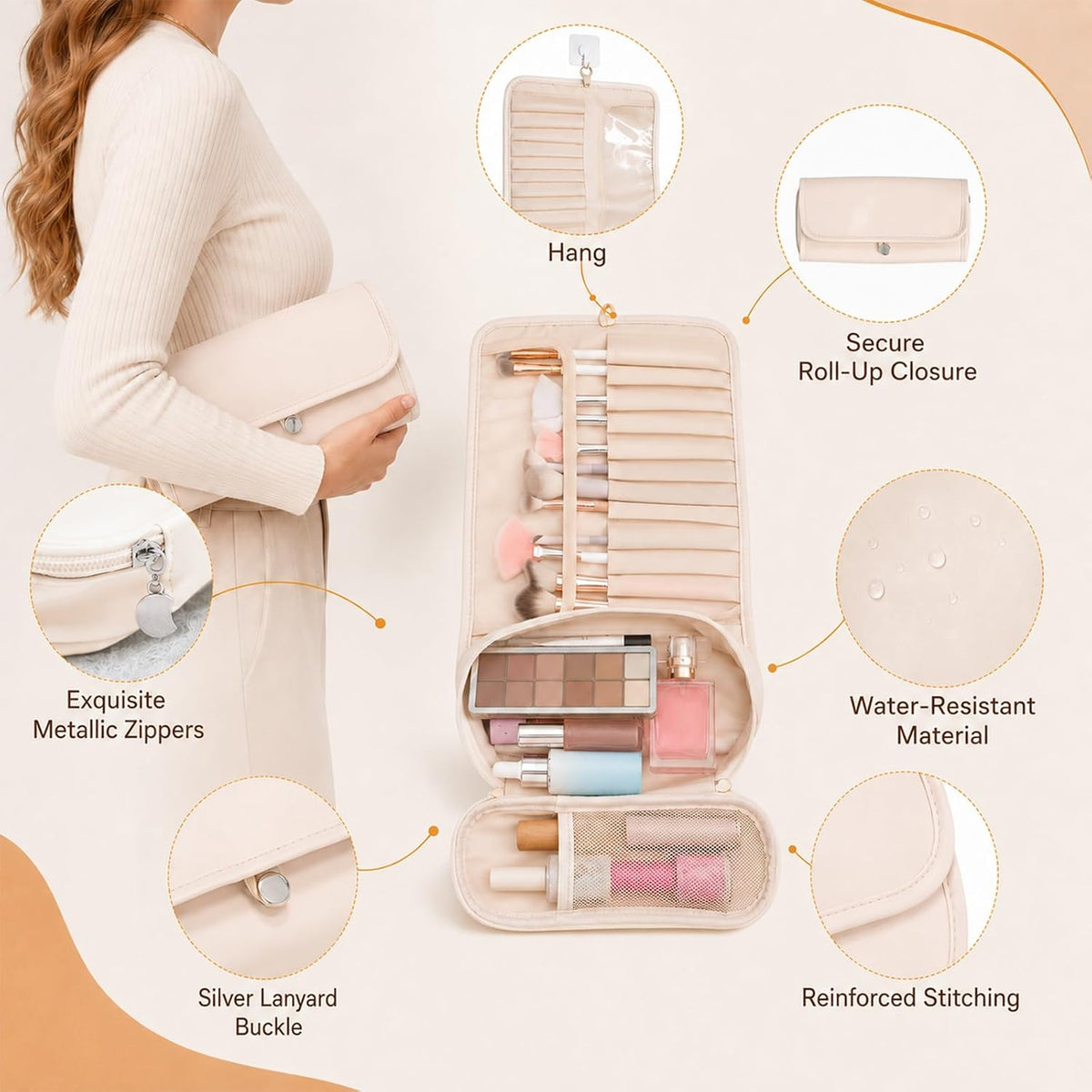 Make Up Brush Bag Travel Brush Holder with Separate Compartment
