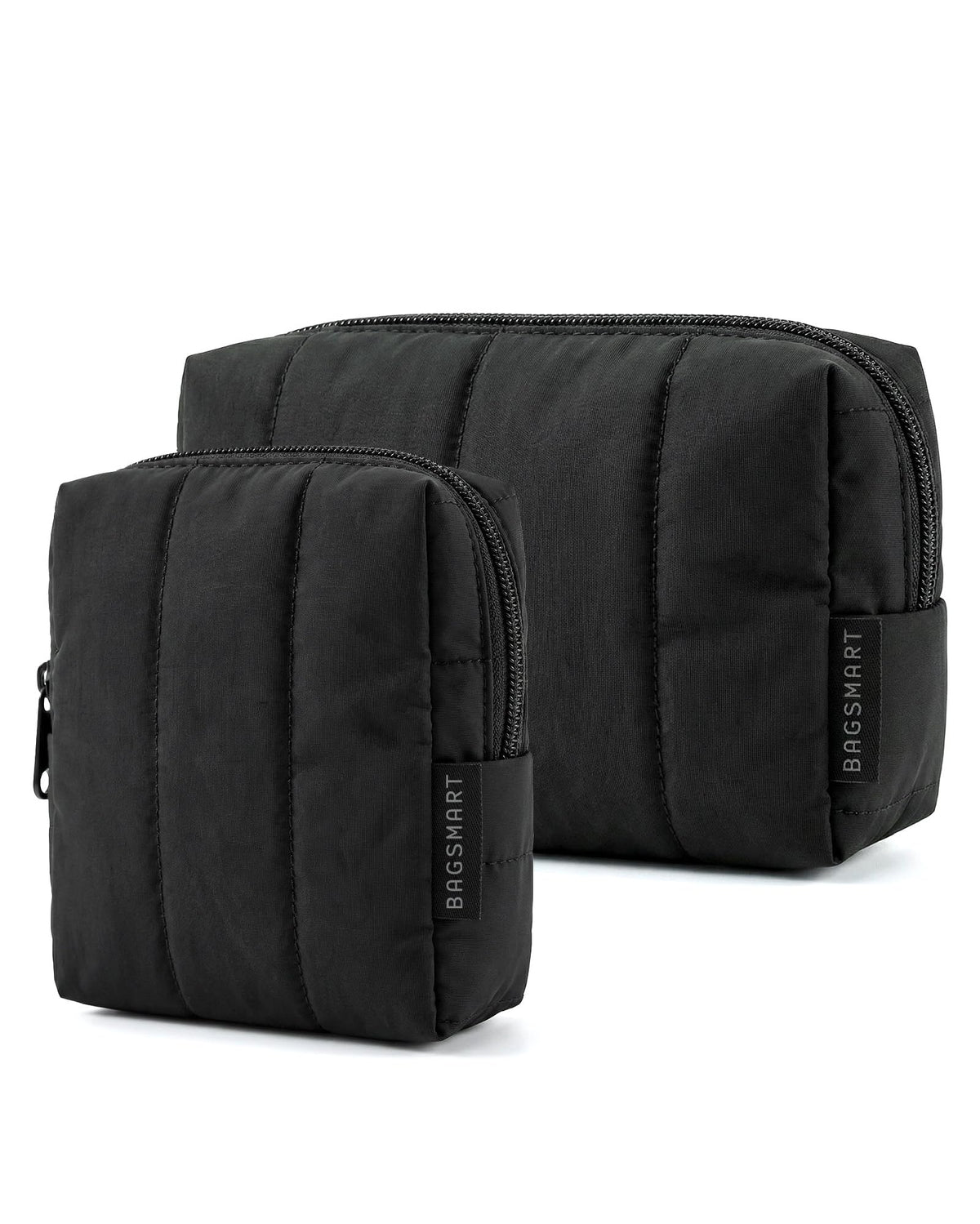 BAGSMART Puffy Travel Makeup Bag Duo Large & Small for Women, Leopard