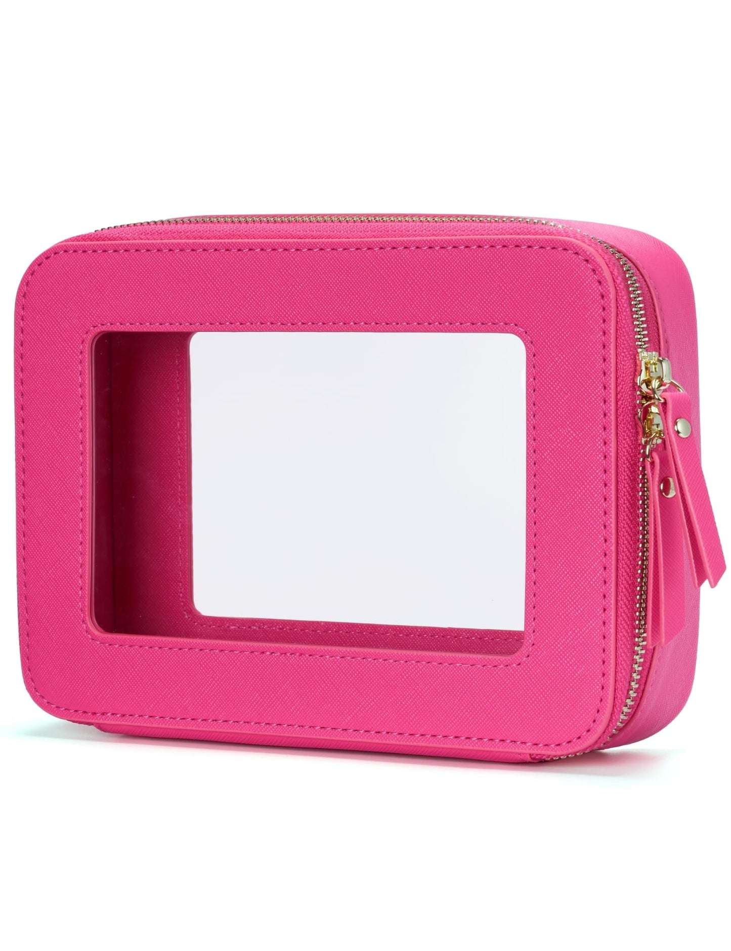 Popvibe Clear Makeup Bag Travel Cosmetic Case Transparent Toiletry Bag with Zipper, Portable Make Up Organizer Traveling Compact Car Bag for Essentials, Hotpink, Large