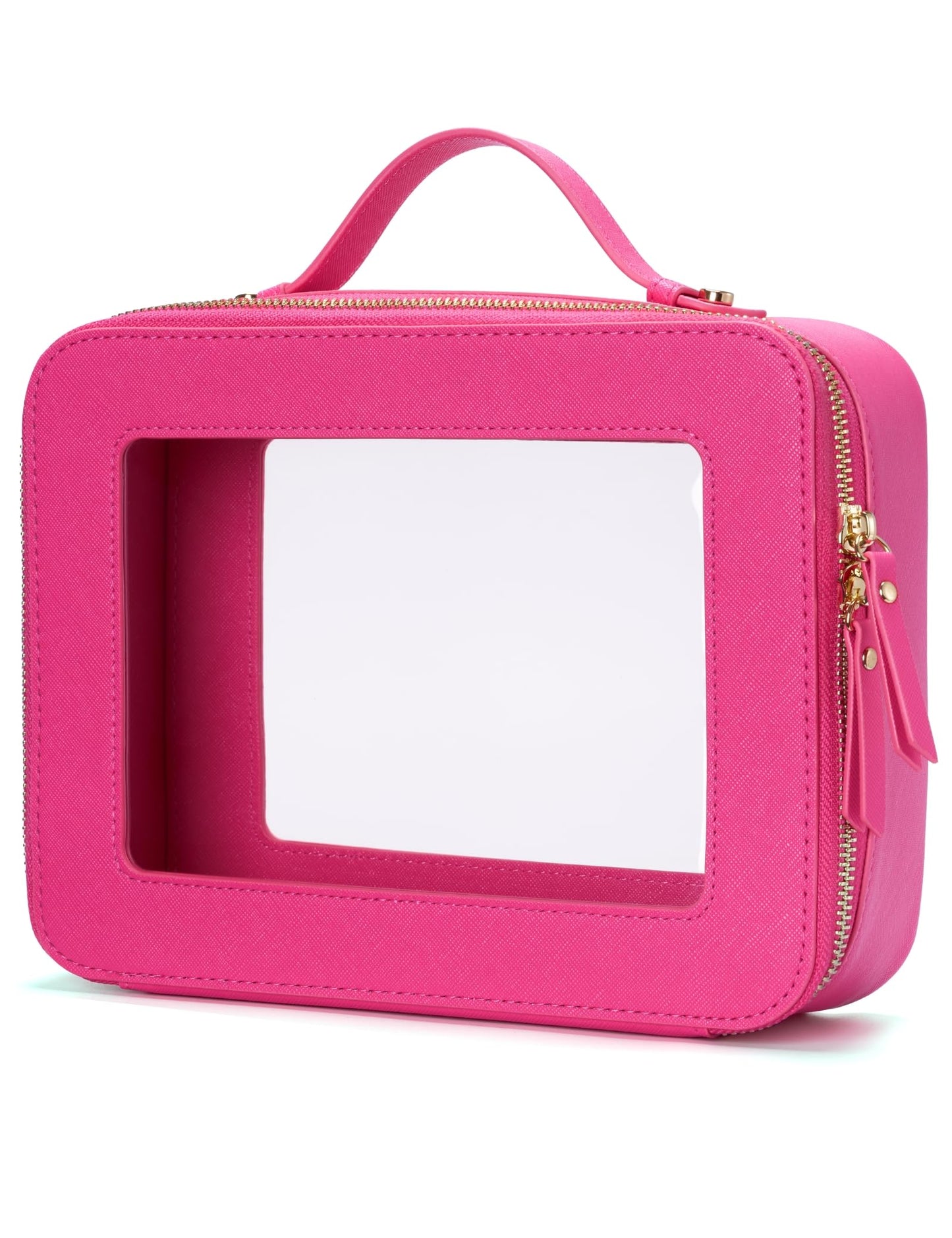 Popvibe Clear Makeup Bag Travel Cosmetic Case Transparent Toiletry Bag with Zipper, Portable Make Up Organizer Traveling Compact Car Bag for Essentials, Hotpink, Large