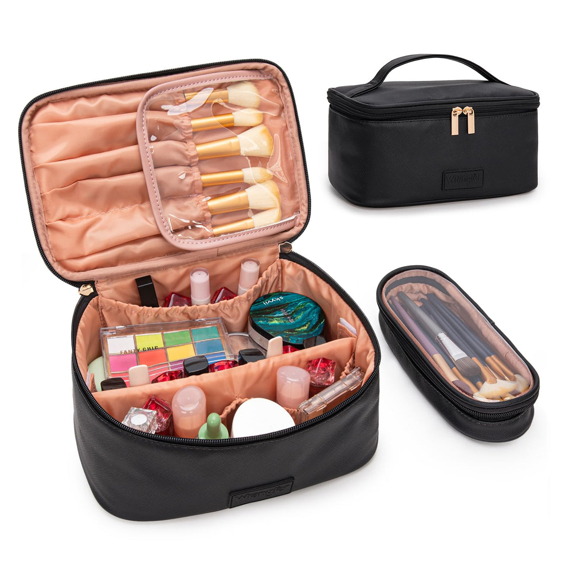 Wrangler Travel Makeup Bag 2pcs Set Cosmetic Bag with Makeup Brush Holder