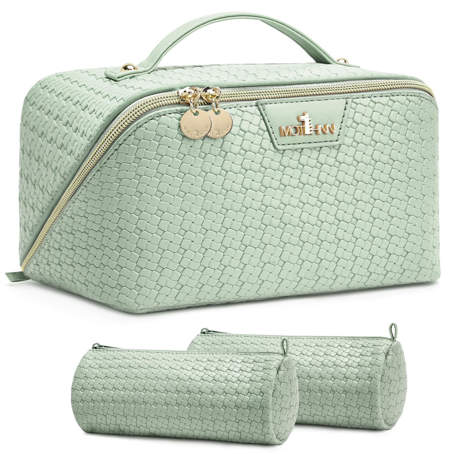 Travel Makeup Bag for Women: 3 Pcs Set Vagen Leather Cosmetic Bag