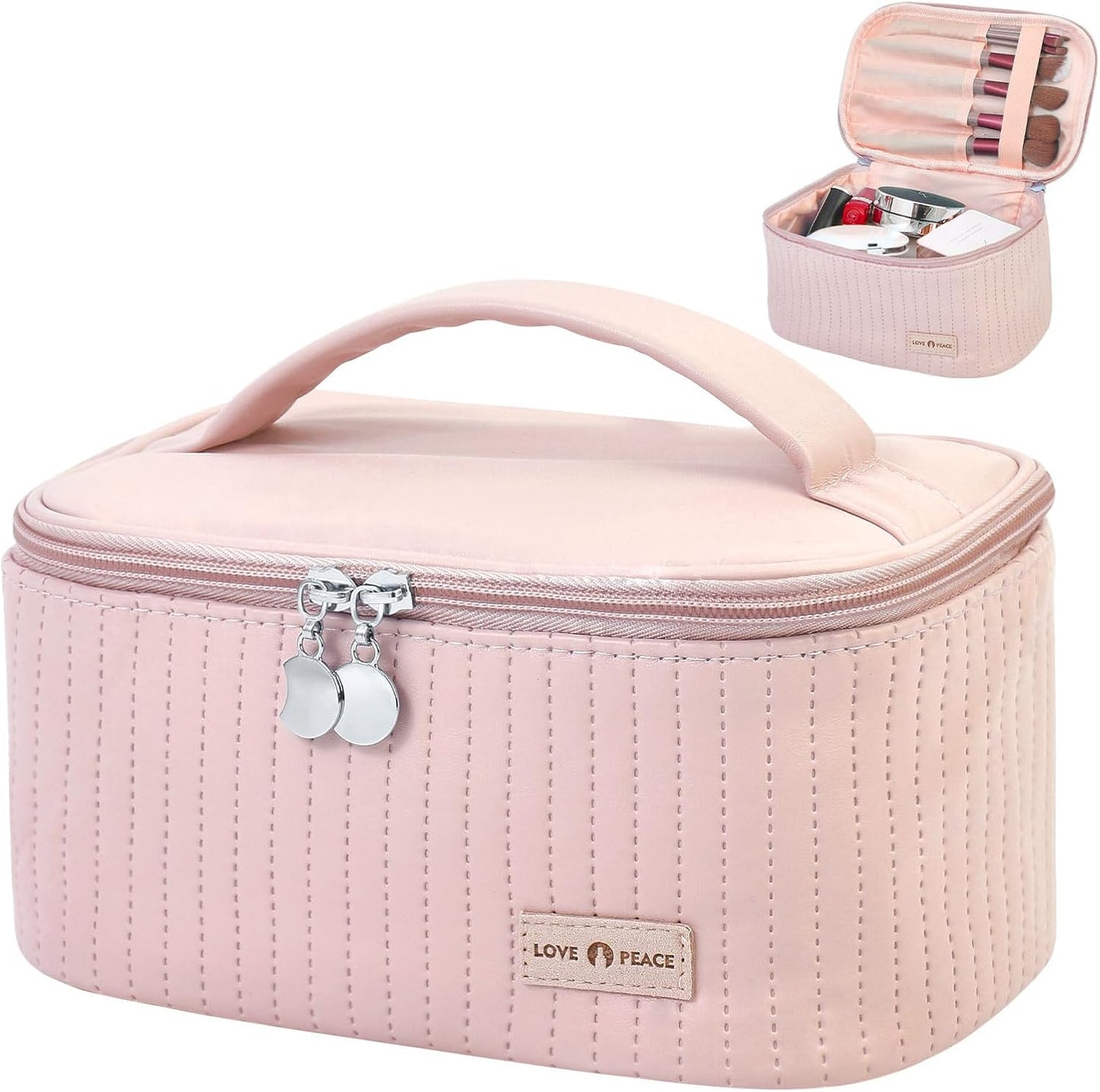 Makeup Bag Travel Cosmetic Bag, Large Capacity Makeup Organizer Bag and Storage, Portable PU Leather Pouch Toiletry Bag Make up Organizer, Cosmetic Bags for Women