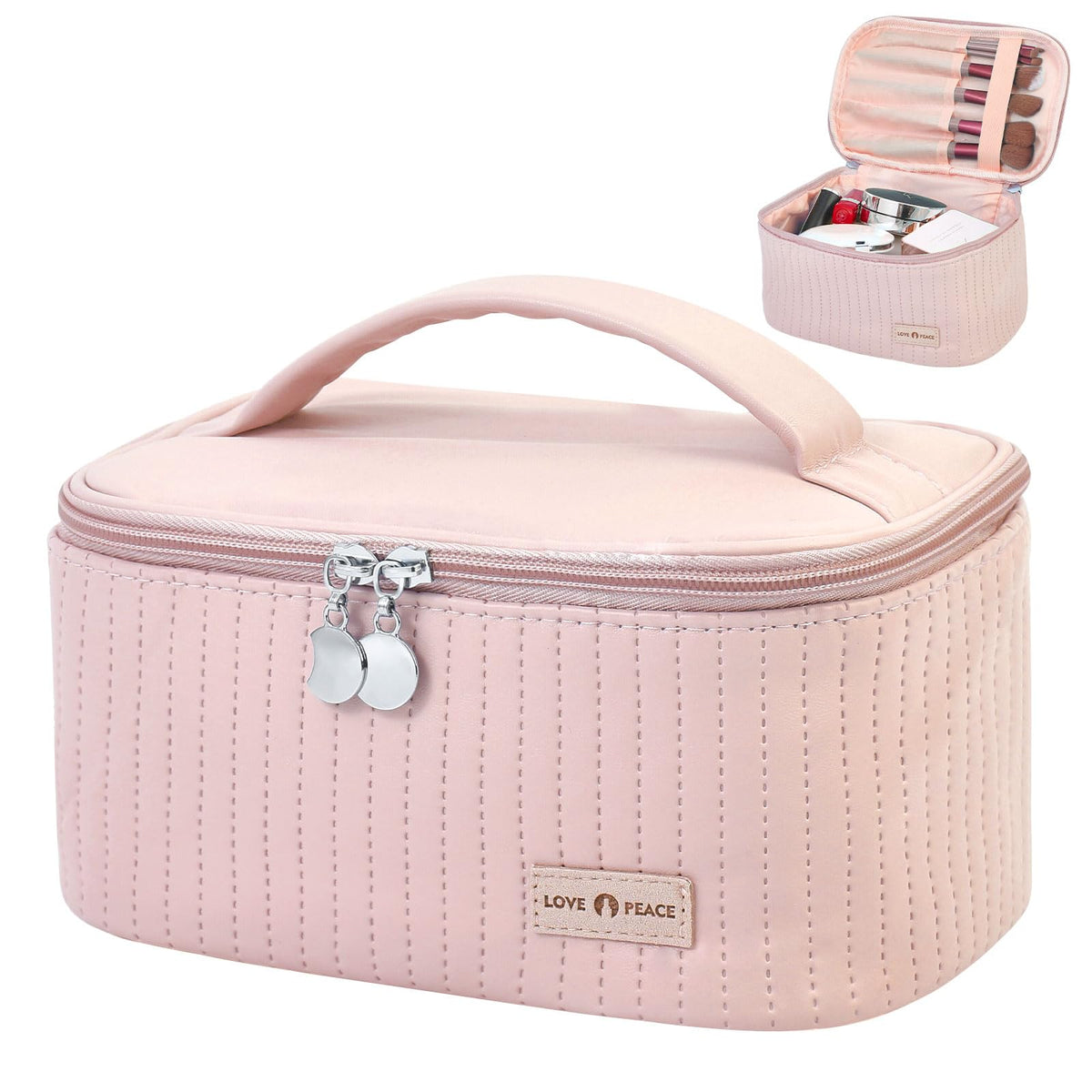 Makeup Bag Travel Cosmetic Bag, Large Capacity Makeup Organizer Bag and Storage, Portable PU Leather Pouch Toiletry Bag Make up Organizer, Cosmetic Bags for Women