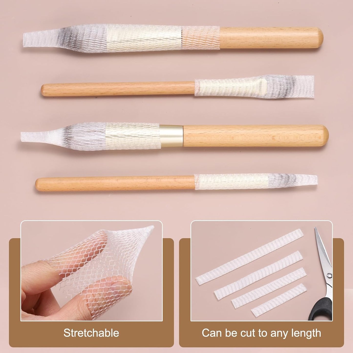 uxcell 100Pcs Makeup Brush Protector, 9cm Plastic Reusable Expandable Mesh Cover for Cosmetic Brush Storage Bud of Rose, Clear