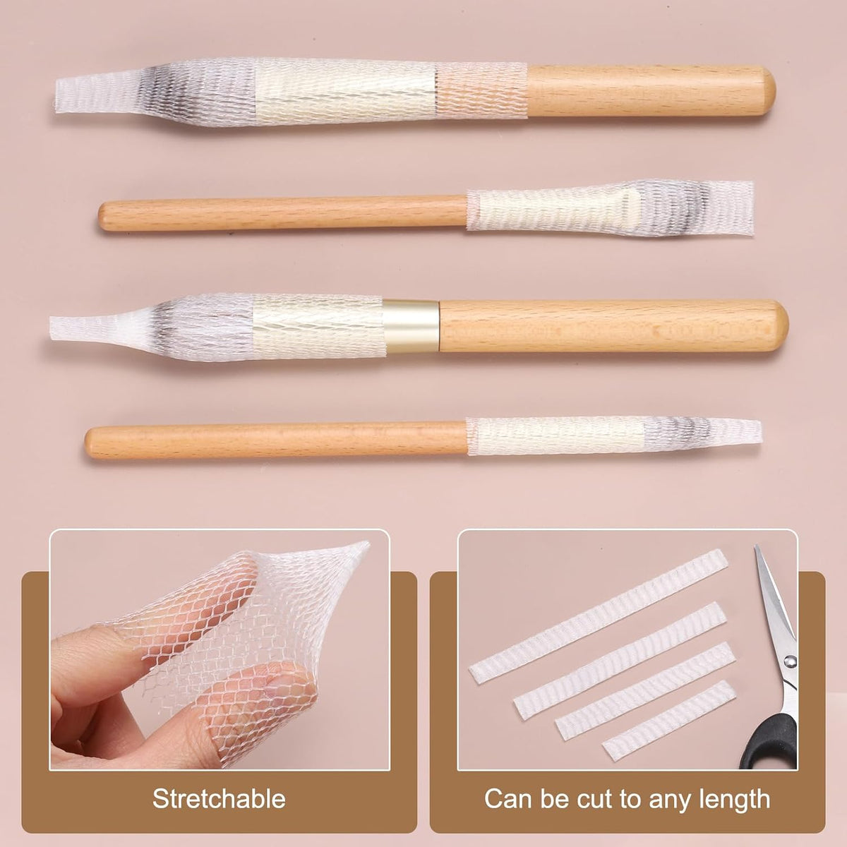 uxcell 50Pcs Makeup Brush Protector, 9cm Plastic Reusable Expandable Mesh Cover for Cosmetic Brush Storage Bud of Rose, Clear