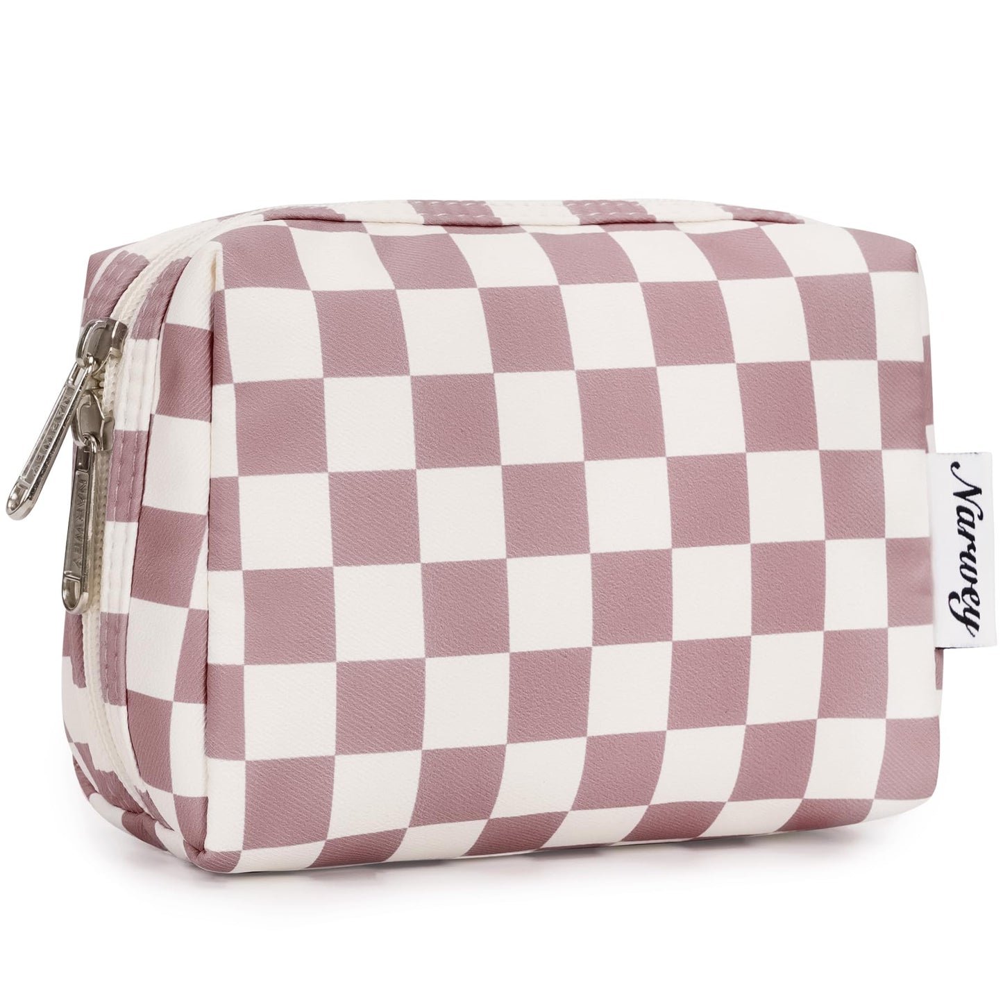 Narwey Checkered Makeup Bag Travel Cosmetic Bag Organizer Toiletry Bag Make Up Bags with Compartments for Women Girls (Large, Light Checkerboard)