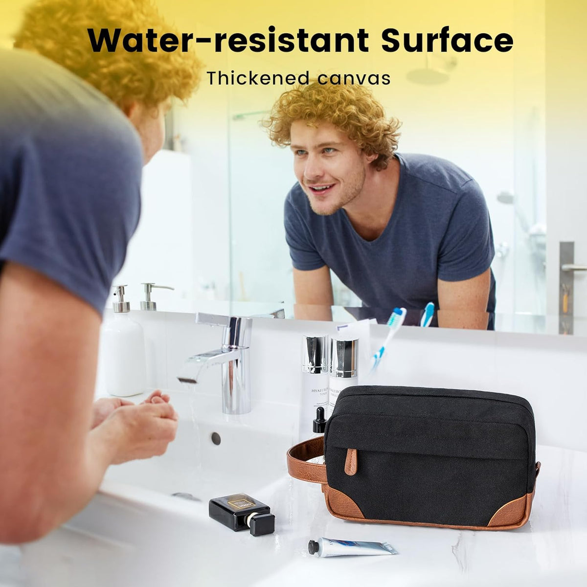 Vorspack Canvas Travel Toiletry Bag for Men, Medium, Black