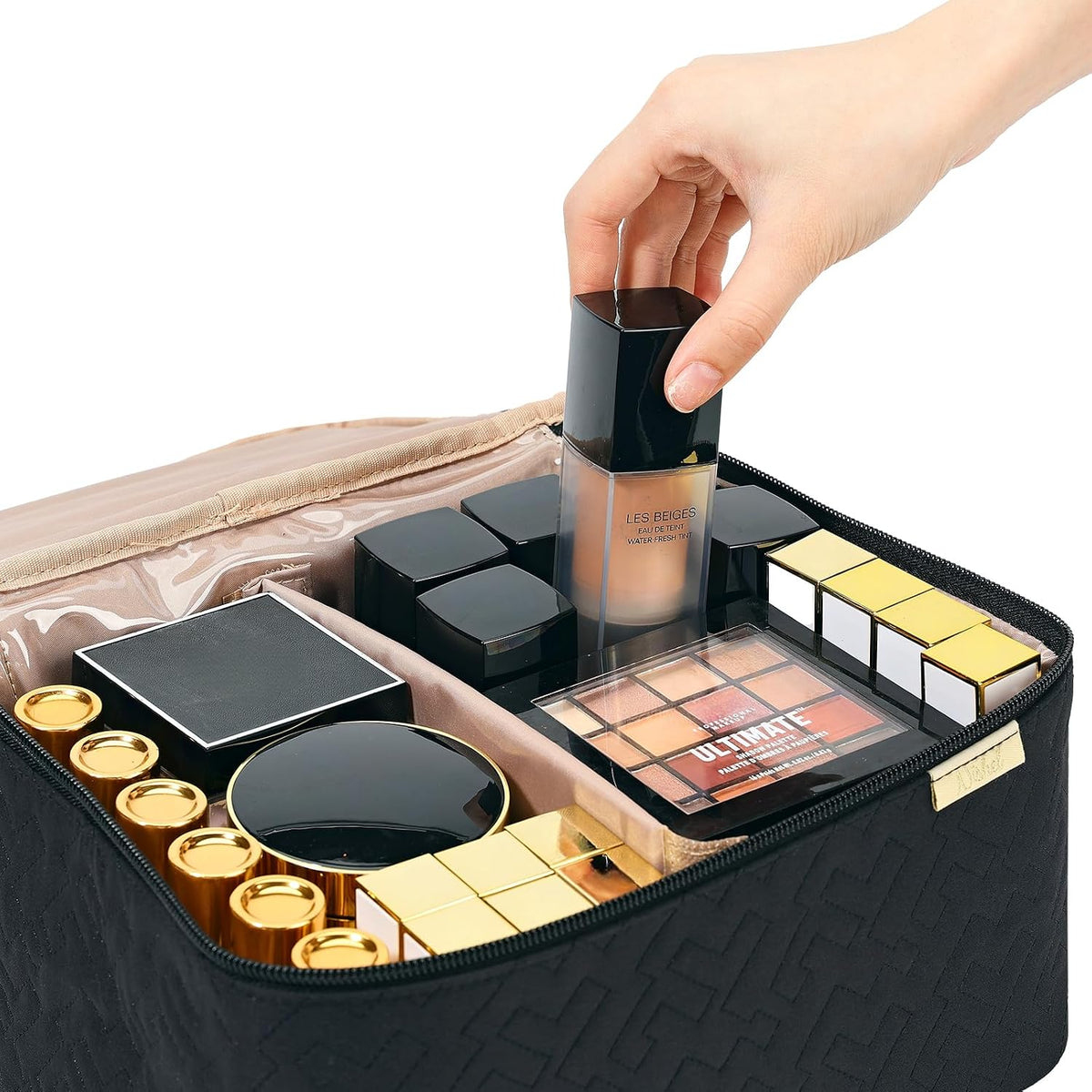 NISHEL Large Makeup Bag Organizer, Double Layer Cosmetic Travel Case