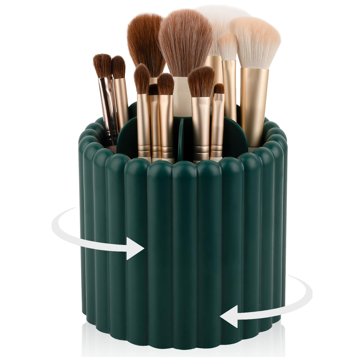 Rotating Makeup Brush Holder Organizer with Removable Dividers, Black
