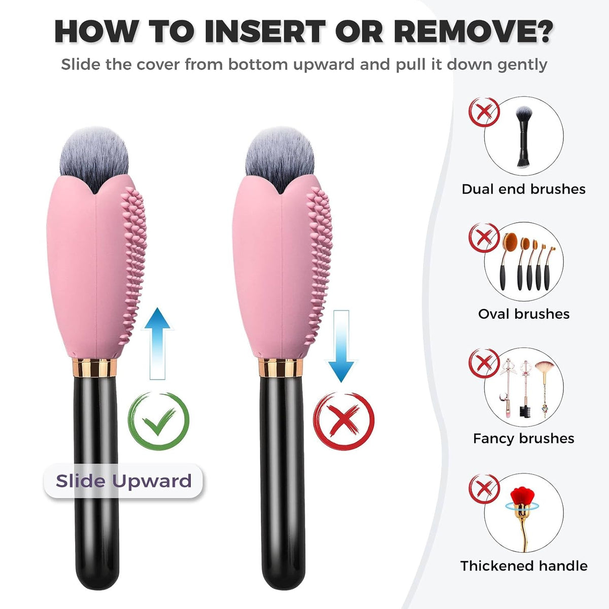 Vidsel Silicone Makeup Brush Covers with Built-in Cleaner Mat, Pink 3-Pack
