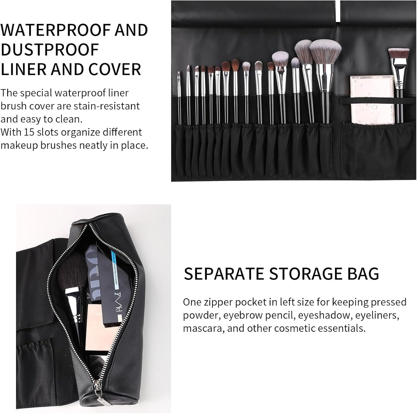 MSQ Makeup Brush Bag Travel Makeup Brush Case Makeup Brush Holder Organizer Cosmetic Bag Portable Roll Up Brush Storage Bag for Makeup Brushes and Cosmetic Essentials (Only Bag)