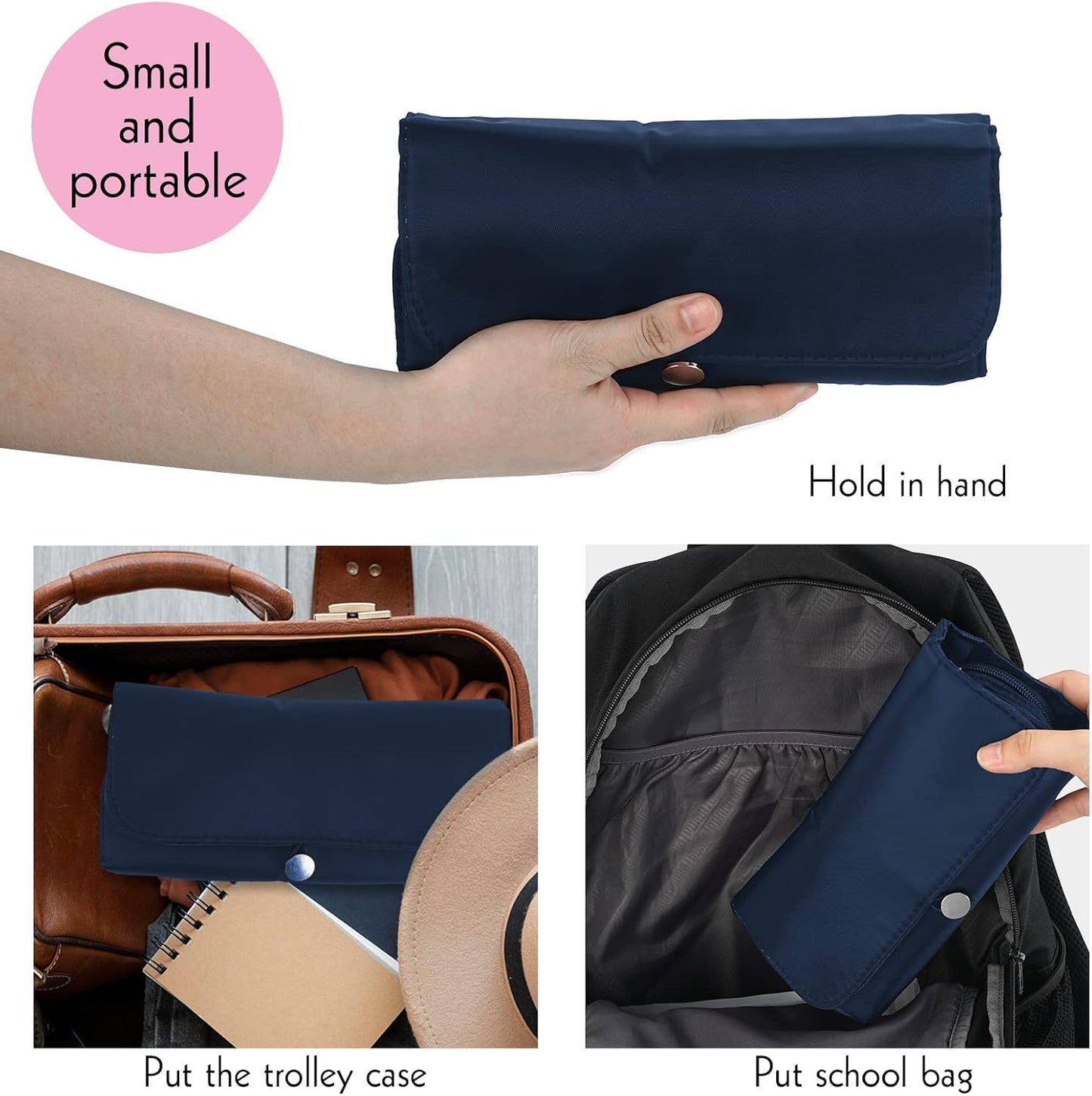 LUEXBOX Portable Folding Makeup Brush Bag, Multifunctional Cosmetics Rolling Storage Case Makeup Brush Holder for Travel, Makeup Brush Organizer Bag (Dark Blue)