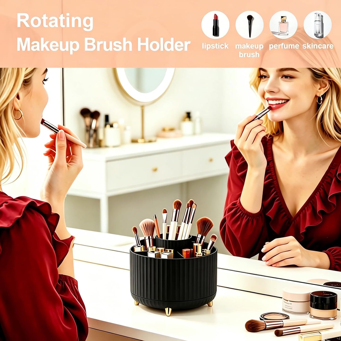 360° Rotating Makeup Brush Holder Organizer, Black