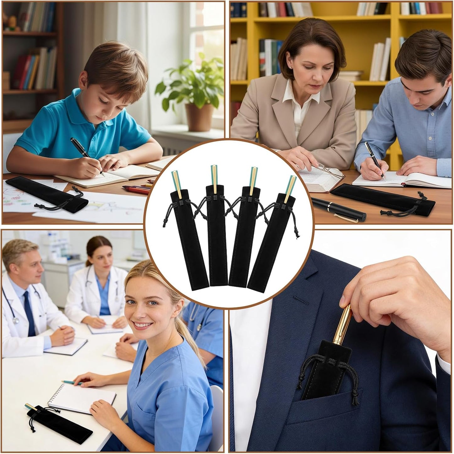 20 PCS Velvet Pen Pouch with Drawstring, Black Drawstring Pen Sleeve Holder Soft Pens Bag Case Pencil Bag for Adult Office Business Supplies Gifts Makeup Brushes