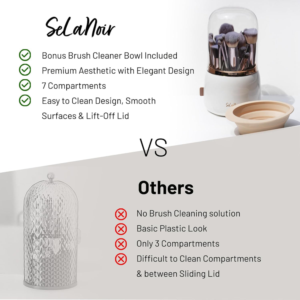 Rotating Makeup Brush Holder with Lid Dustproof Vanity Organizer for Makeup Brushes, Bonus Foldable Makeup Brush Cleaner Bowl Included