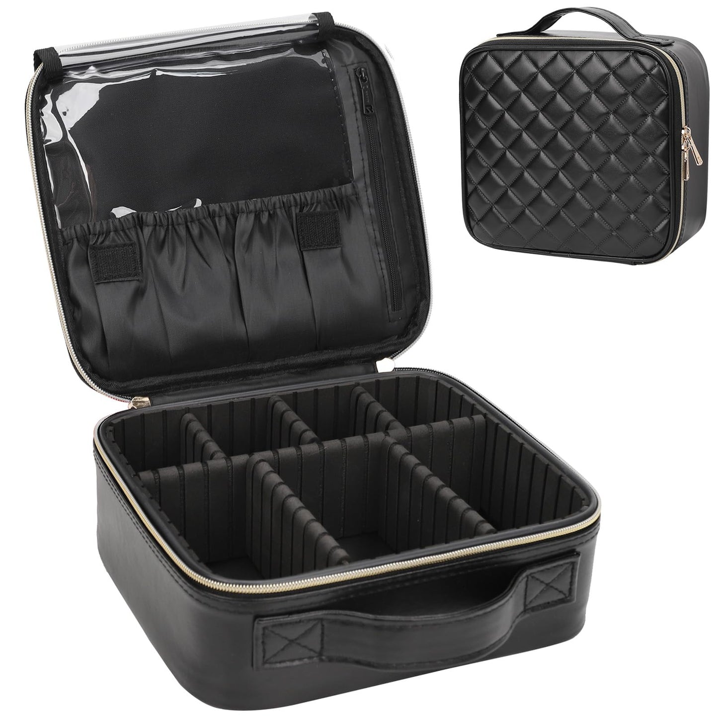 Relavel Makeup Bag Travel Train Case Cosmetic Organizer with Divider, Black