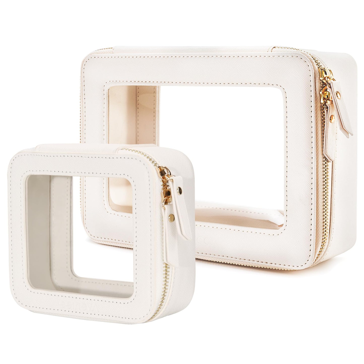 Aveniee Clear Makeup Bag Organizer, Travel Toiletry Bag Cosmetic Case for Women, Make Up Skincare Pouch Car Organizer Bag with Zippers for Essentials,White,Medium Classic
