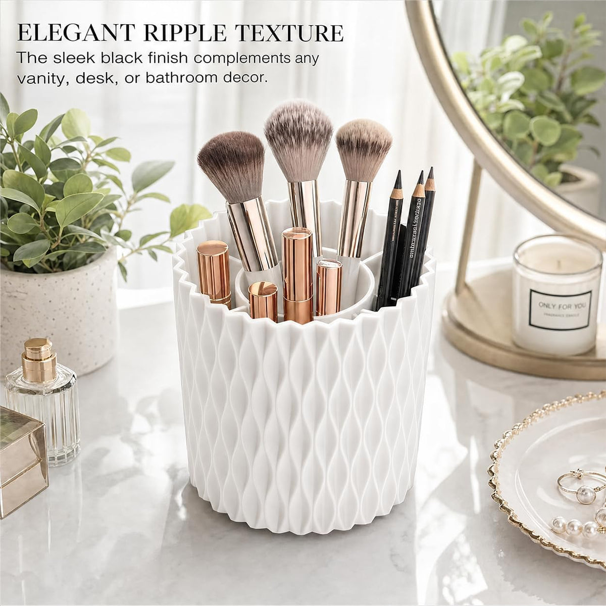 360° Rotating Makeup Brush Holder Organizer, White