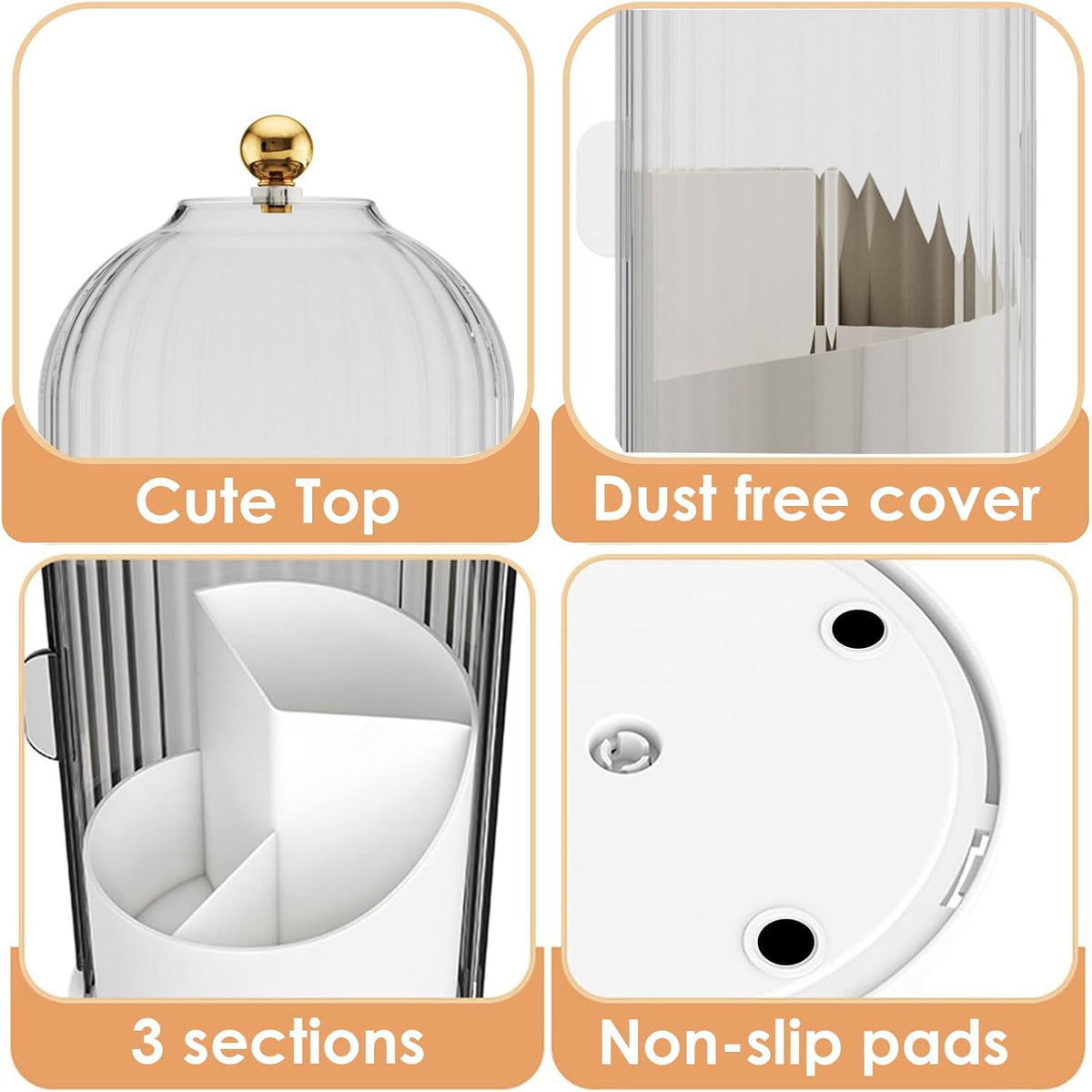 YOOLENS Makeup Brush Holder with Lid 360 Rotating Clear Dustproof Make Up Organizers for Vanity Bathroom Countertop, Transparent