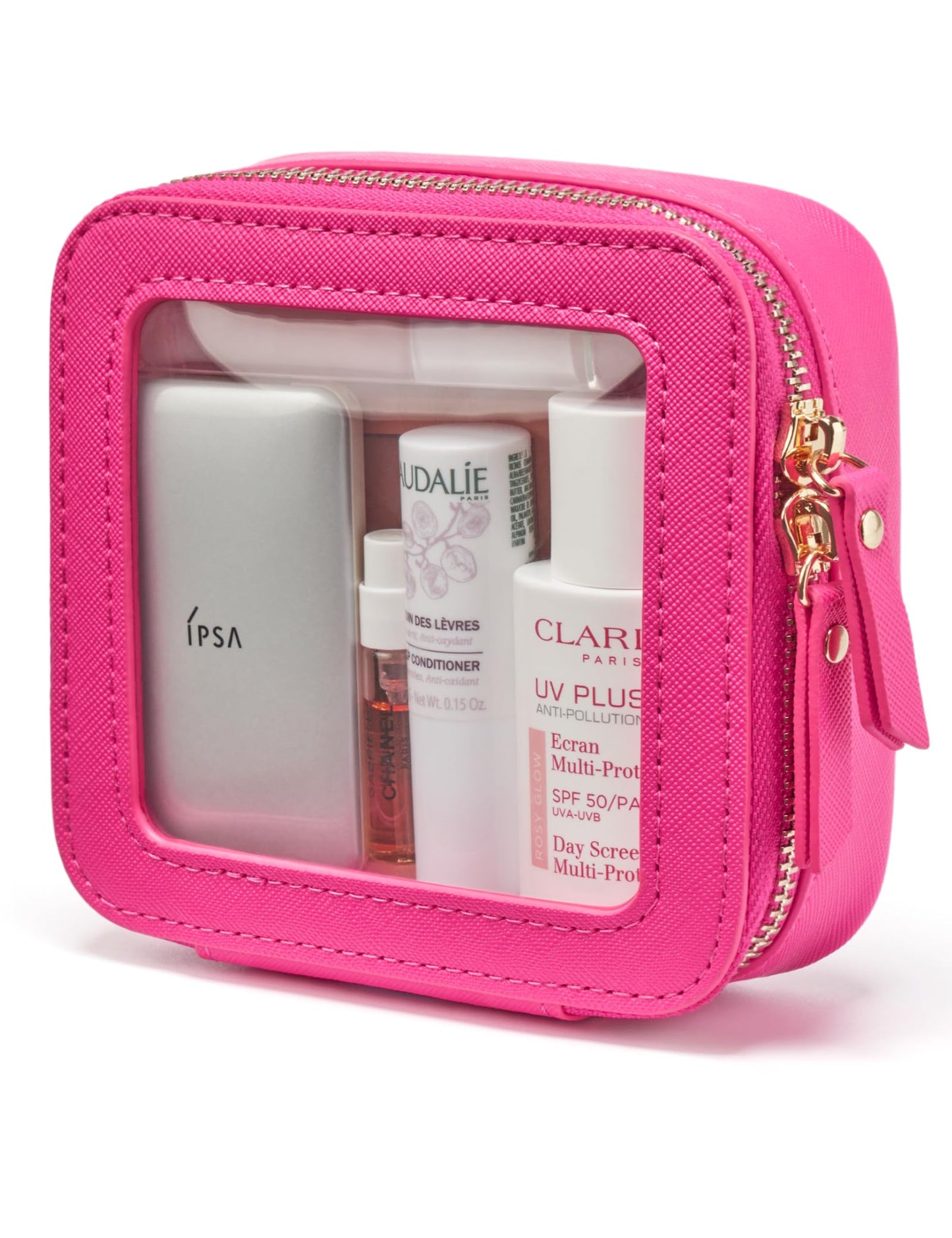 Popvibe Clear Makeup Bag Travel Cosmetic Case Transparent Toiletry Bag with Zipper, Portable Make Up Organizer Traveling Compact Car Bag for Essentials, Hotpink, Large