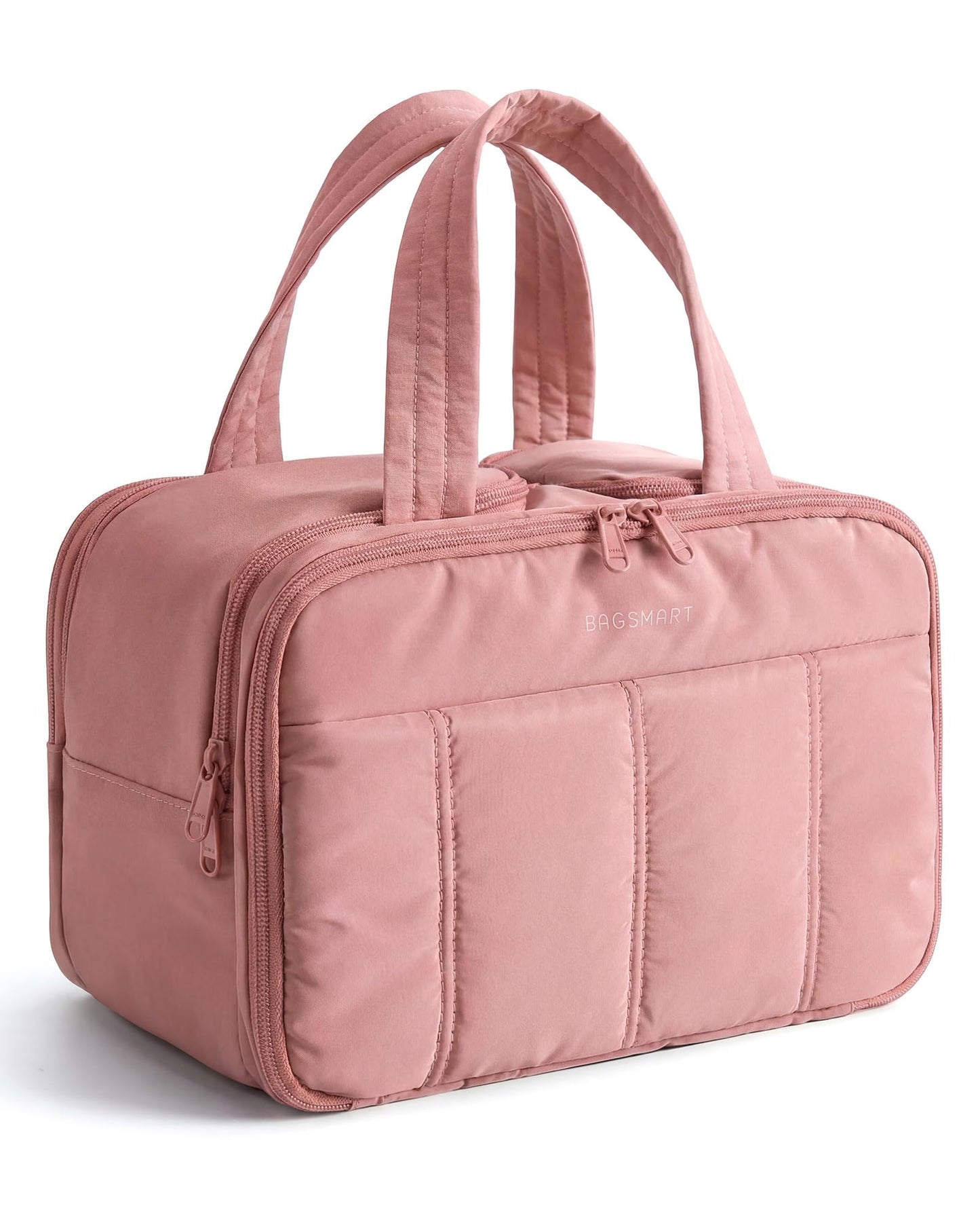 BAGSMART Travel Toiletry Bag, Puffy Large Toiletry Bag for Women, Lightweight Cosmetic Makeup Bag Organizer with Handle for Traveling, Accessories, Essentials, Toiletries (Black)