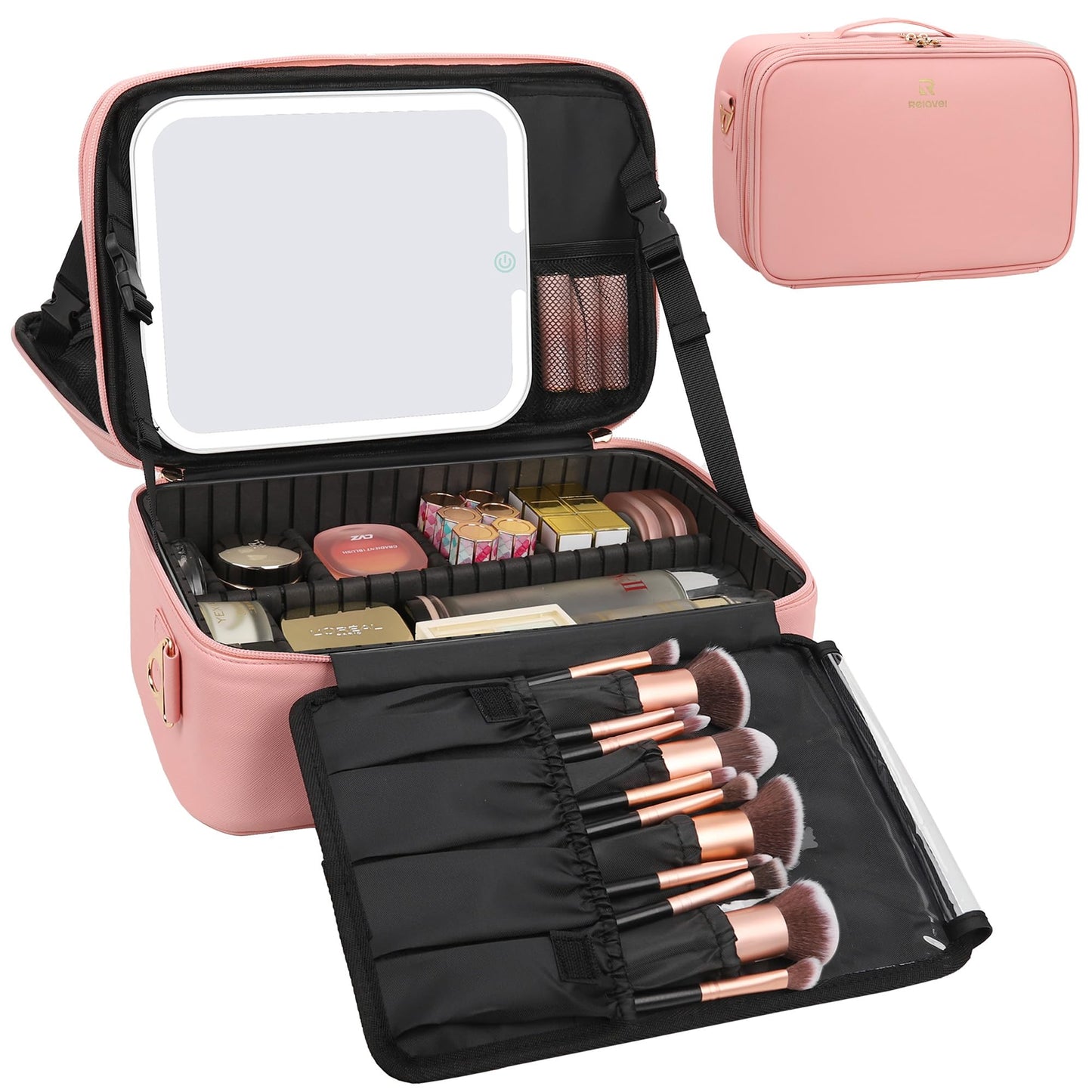 Chomeiu Makeup Bag with LED Mirror, Cosmetic Travel Bag for Women, Black