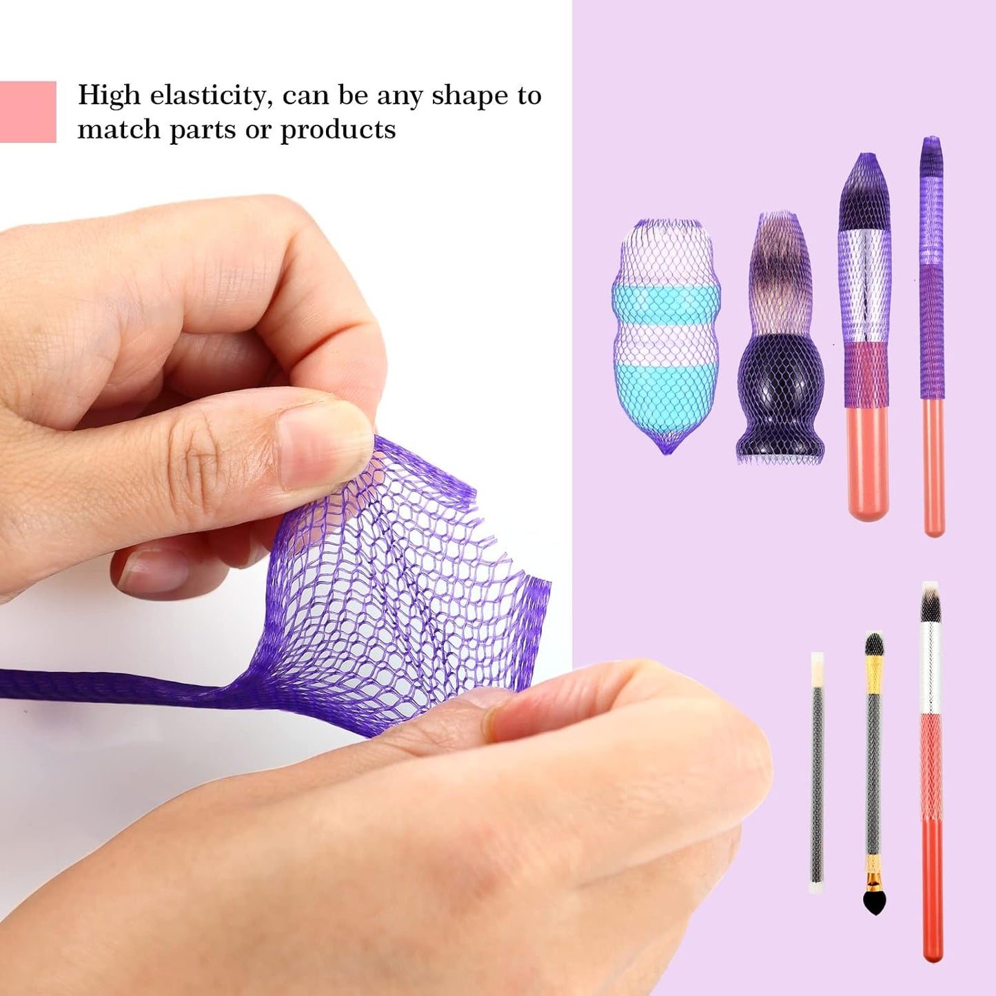 100pcs Makeup Brush Protector Cosmetic Makeup Brush Pen Guard Expandable Mesh Sleeve Covers Set Storage Small Medium Large Sizes Brushes for Travel (Purple and White)