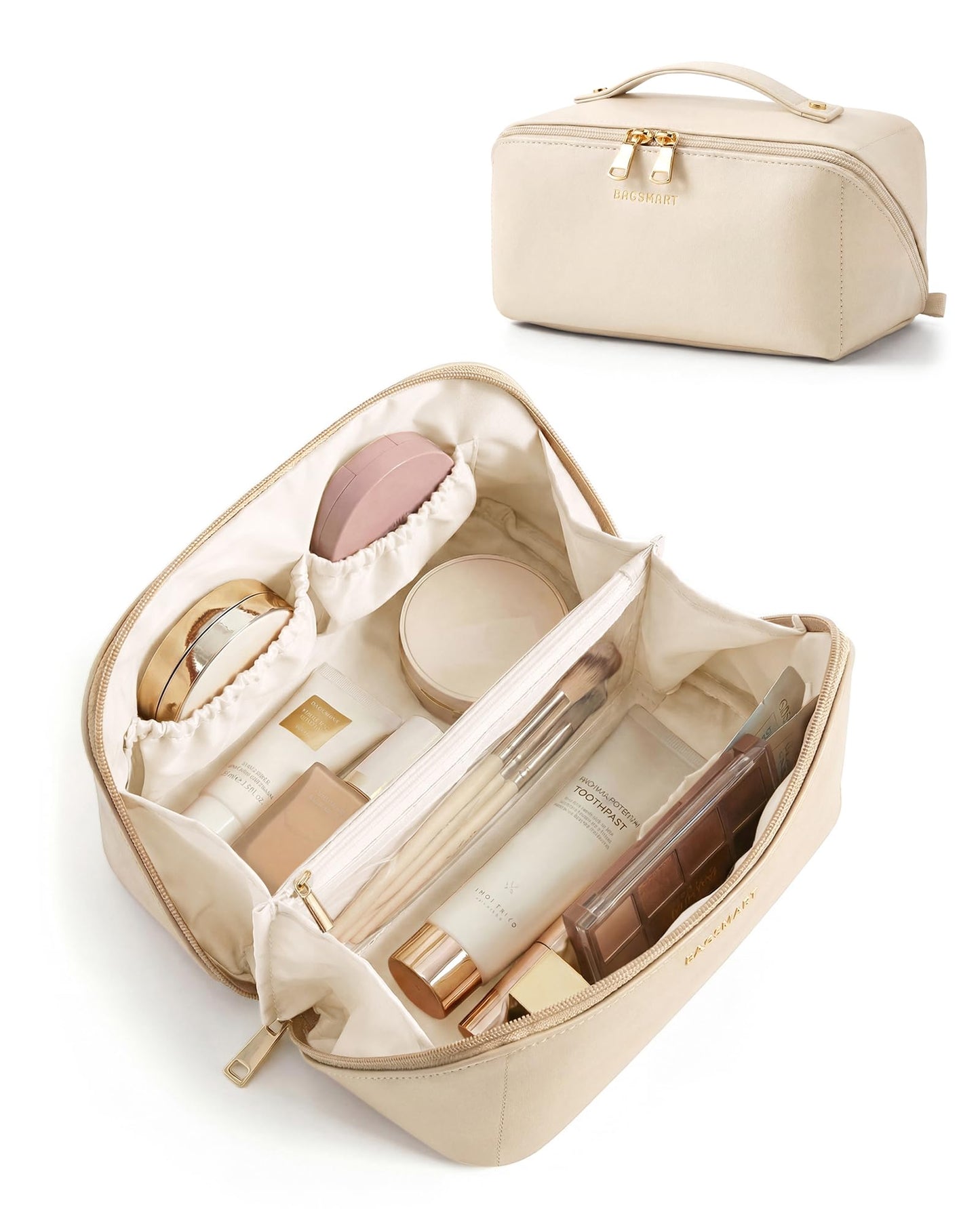 BAGSMART Makeup Bag Travel Cosmetic Bag,Women Toiletry Case, Classic Brown