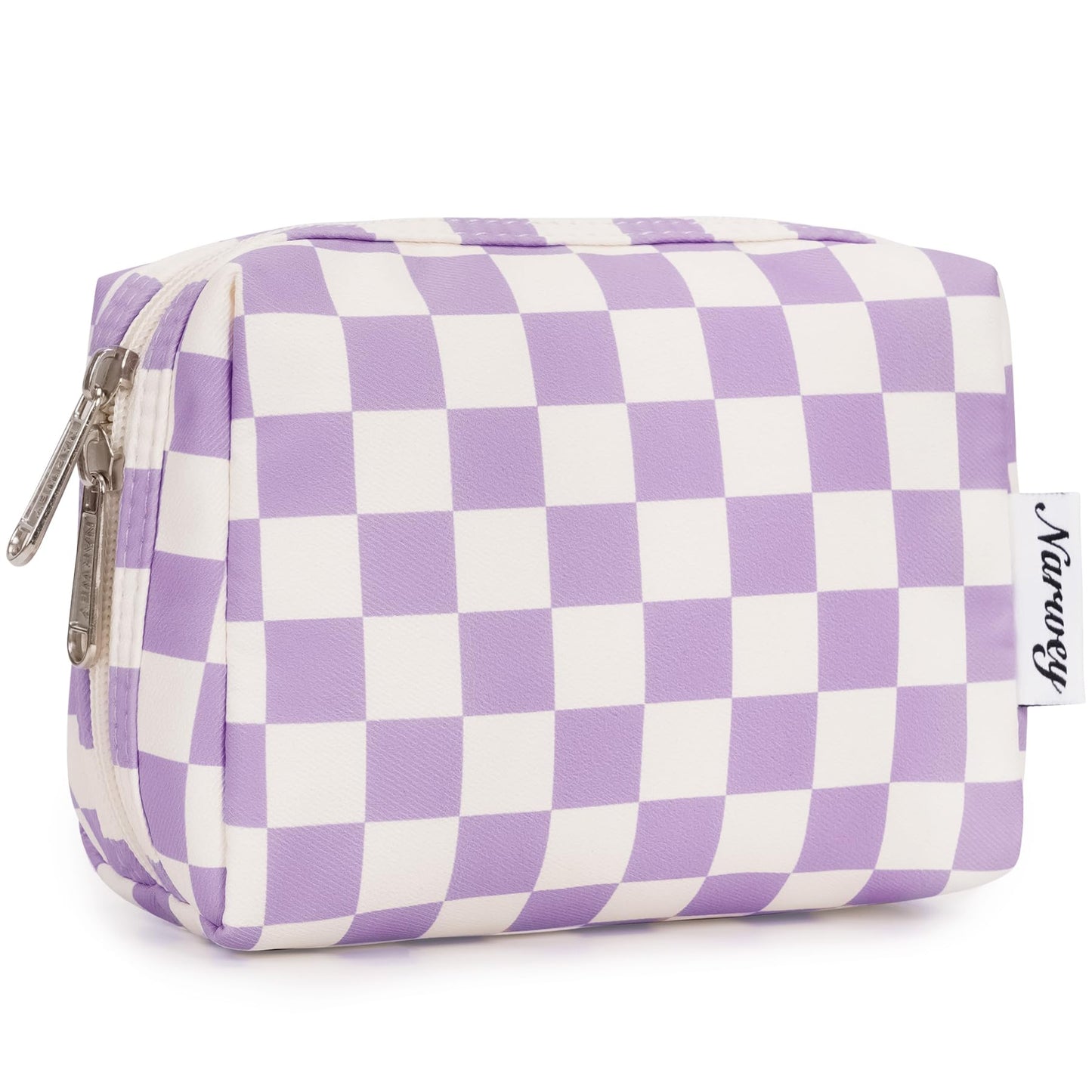Narwey Checkered Makeup Bag Travel Cosmetic Bag Organizer Toiletry Bag Make Up Bags with Compartments for Women Girls (Large, Light Checkerboard)