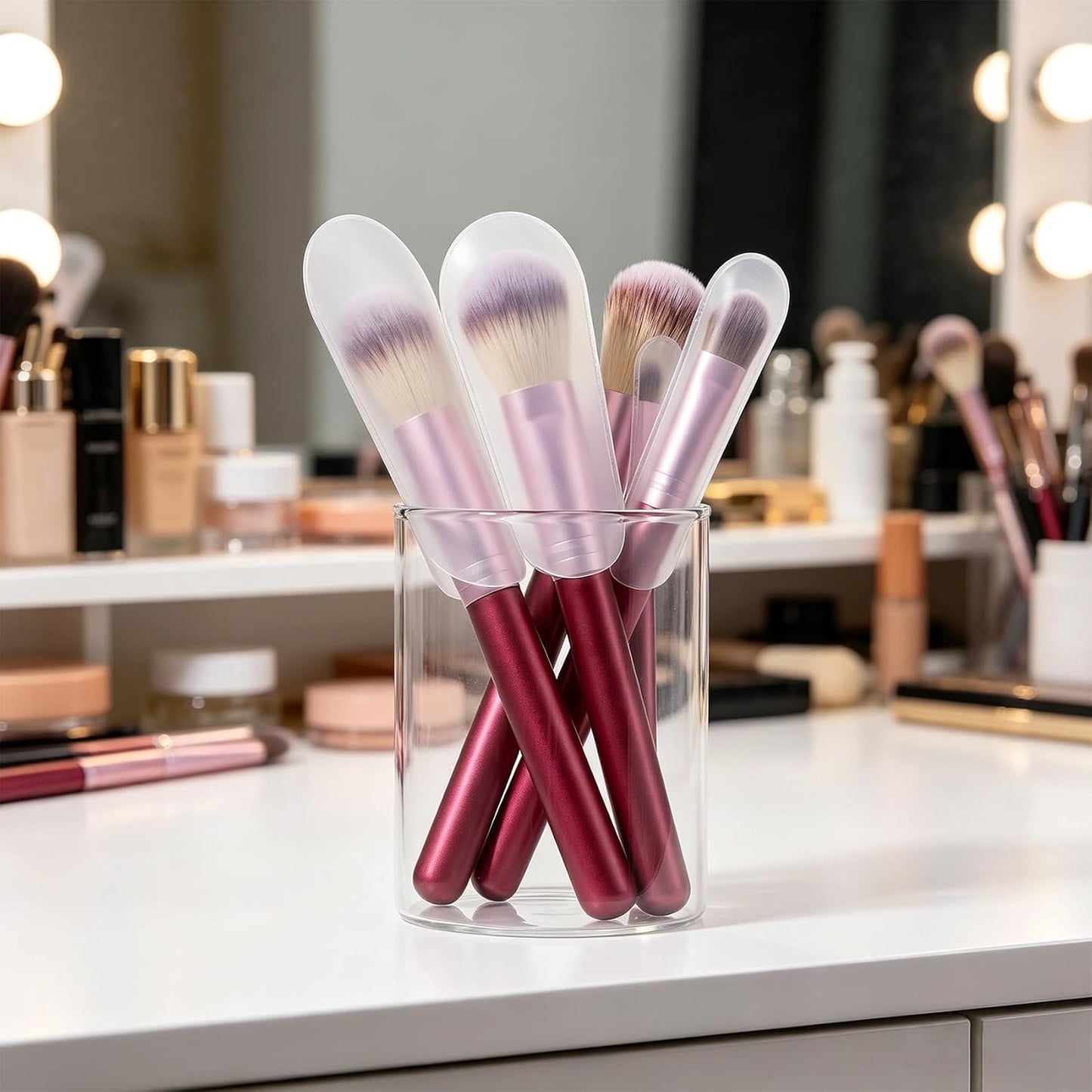 15pcs Clear Makeup Brush Covers, 5 Sizes Cosmetic Dustproof Makeup Brush Covers Protector, Plastic Portable Protectors Sleeves for Women Travel Storage